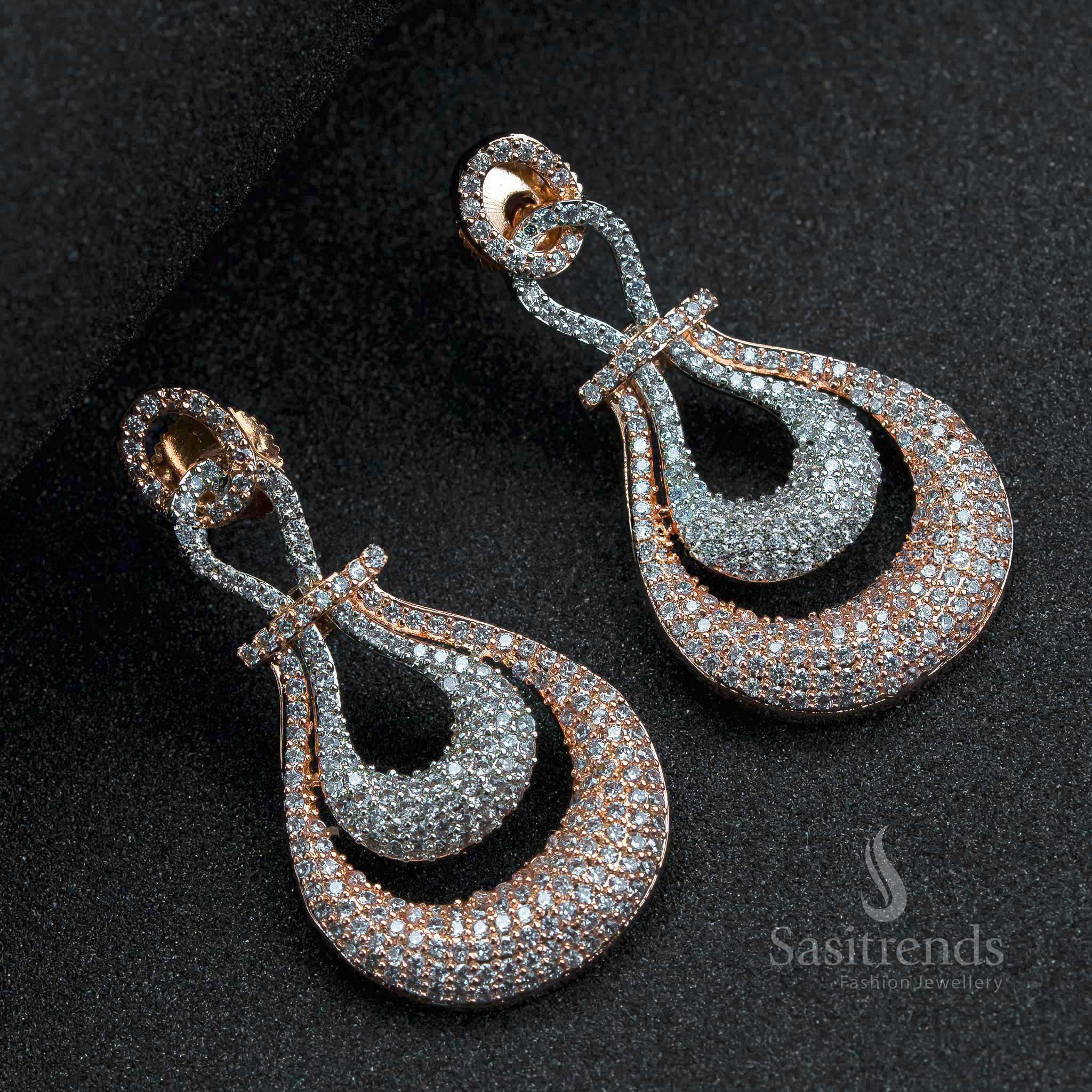 Trendy American Diamond Earrings - Gorgeous Two-Layered Tear Drop Pattern for Women | Sasitrends