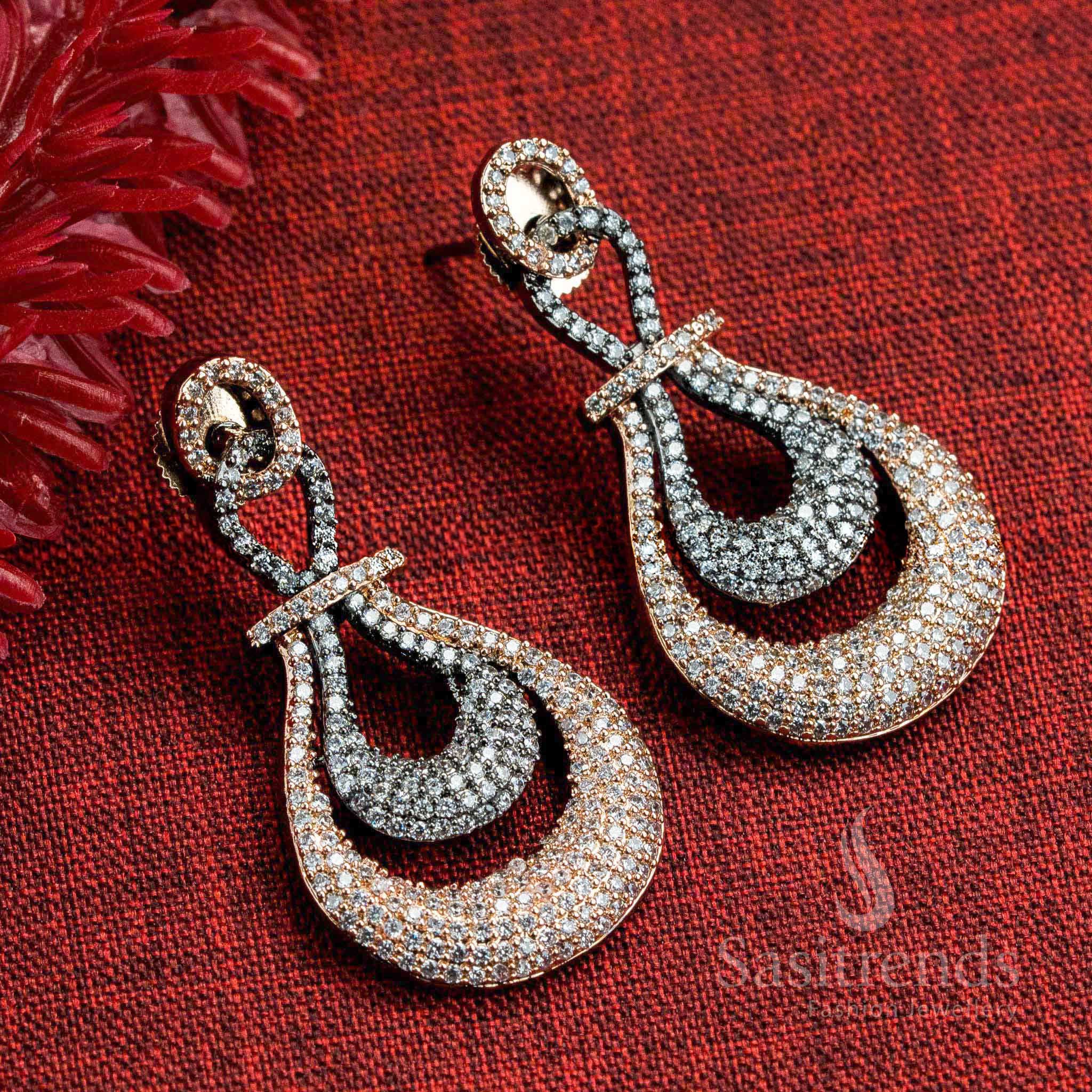 Trendy American Diamond Earrings - Gorgeous Two-Layered Tear Drop Pattern for Women | Sasitrends - Image 2