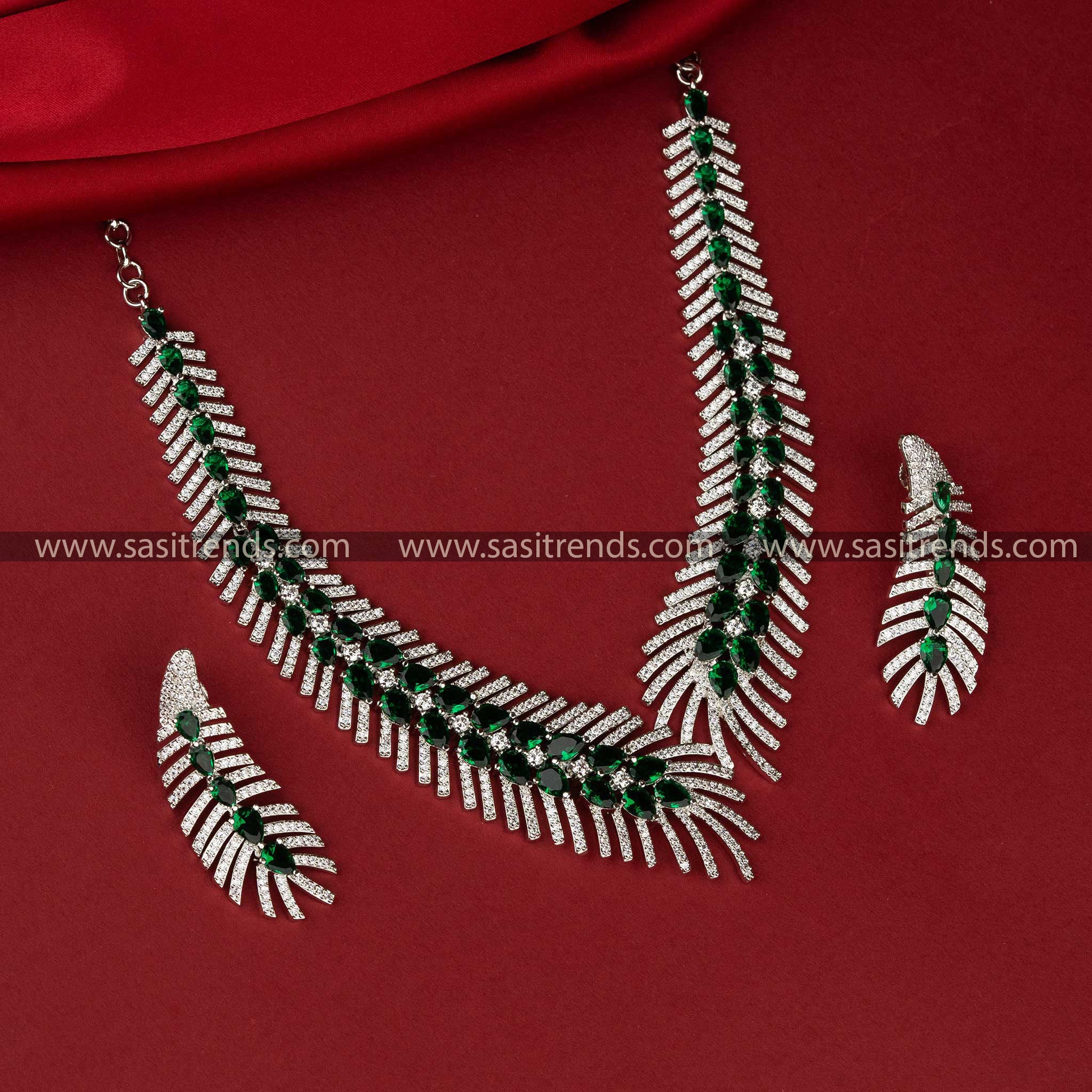 Elegant American Diamond Rhodium Silver Plated Necklace Jewellery Set - Sasitrends - Image 7