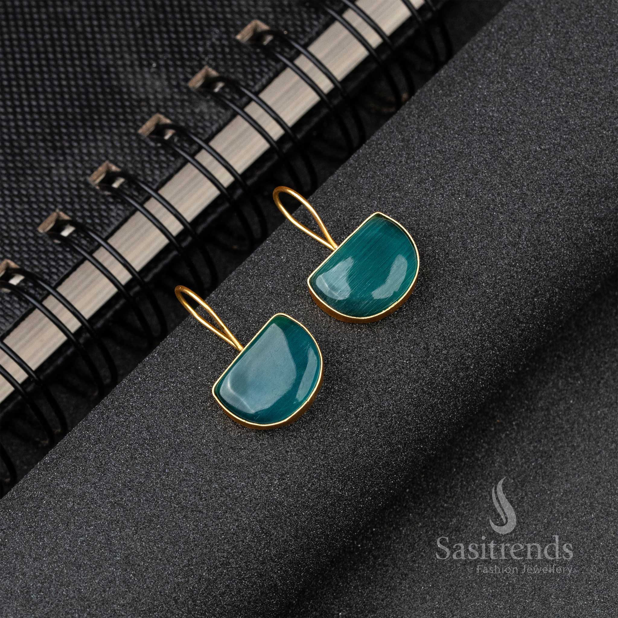 Latest Gold Plated Monalisa Stone Fish Hook Earrings For Office Wear - Sasitrends - Image 16