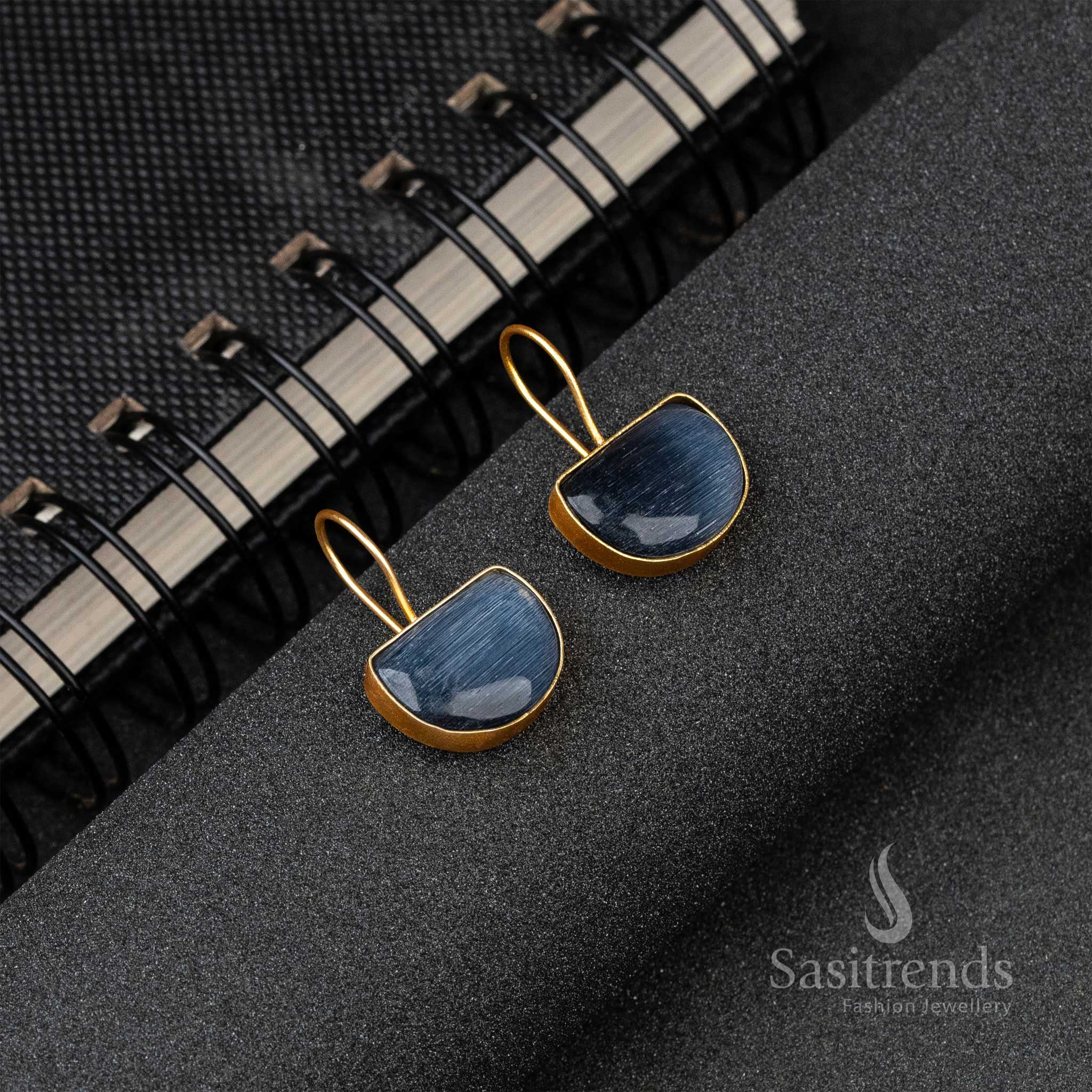 Latest Gold Plated Monalisa Stone Fish Hook Earrings For Office Wear - Sasitrends - Image 7