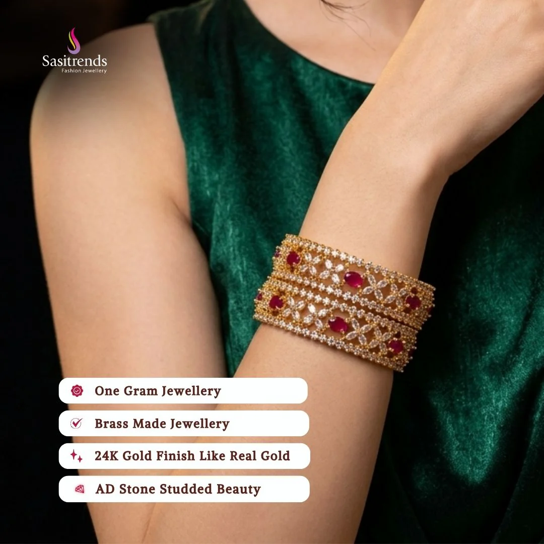 Latest Traditional Micro Gold Plated AD Bangles: Exquisite American Diamond | Sasitrends - Image 2