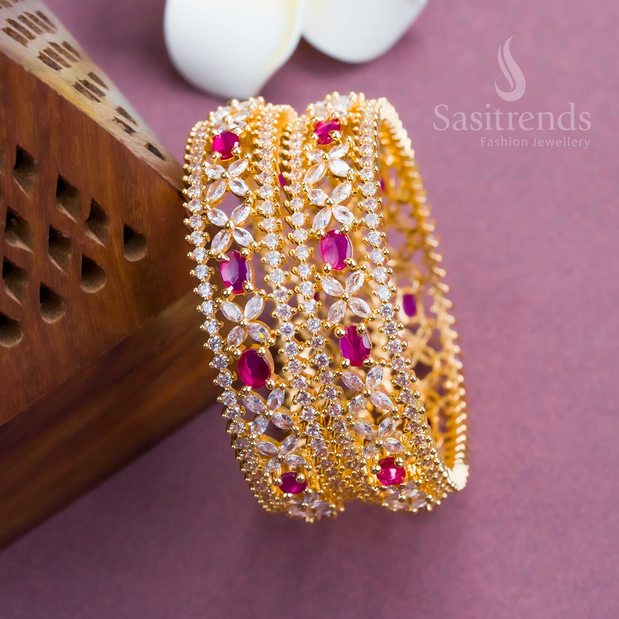 Latest Traditional Micro Gold Plated AD Bangles: Exquisite American Diamond | Sasitrends - Image 3