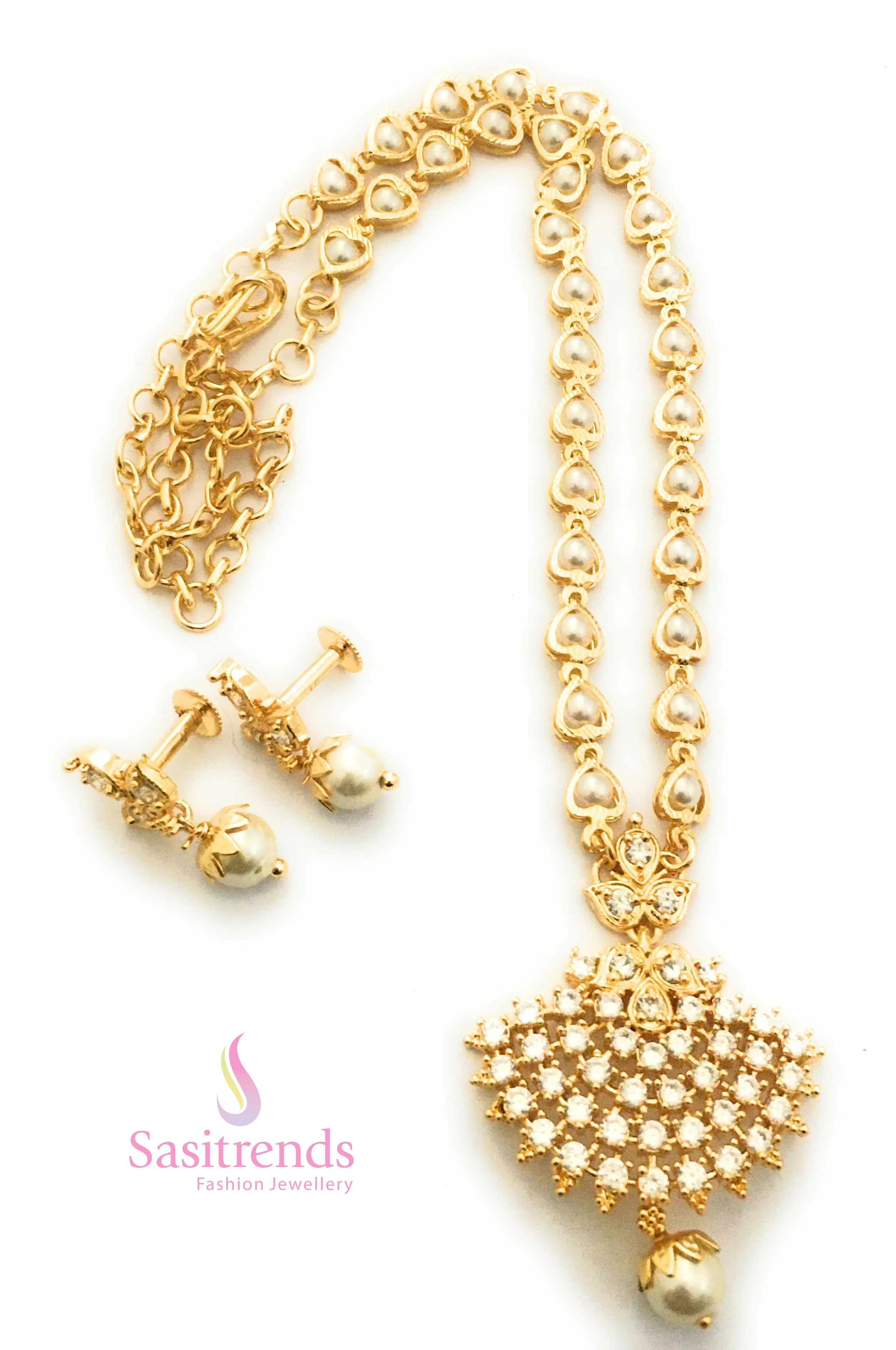 Exquisite Floral Charm: Micro Gold Plated Pearl Necklace Jewellery Set | Sasitrends - Image 6