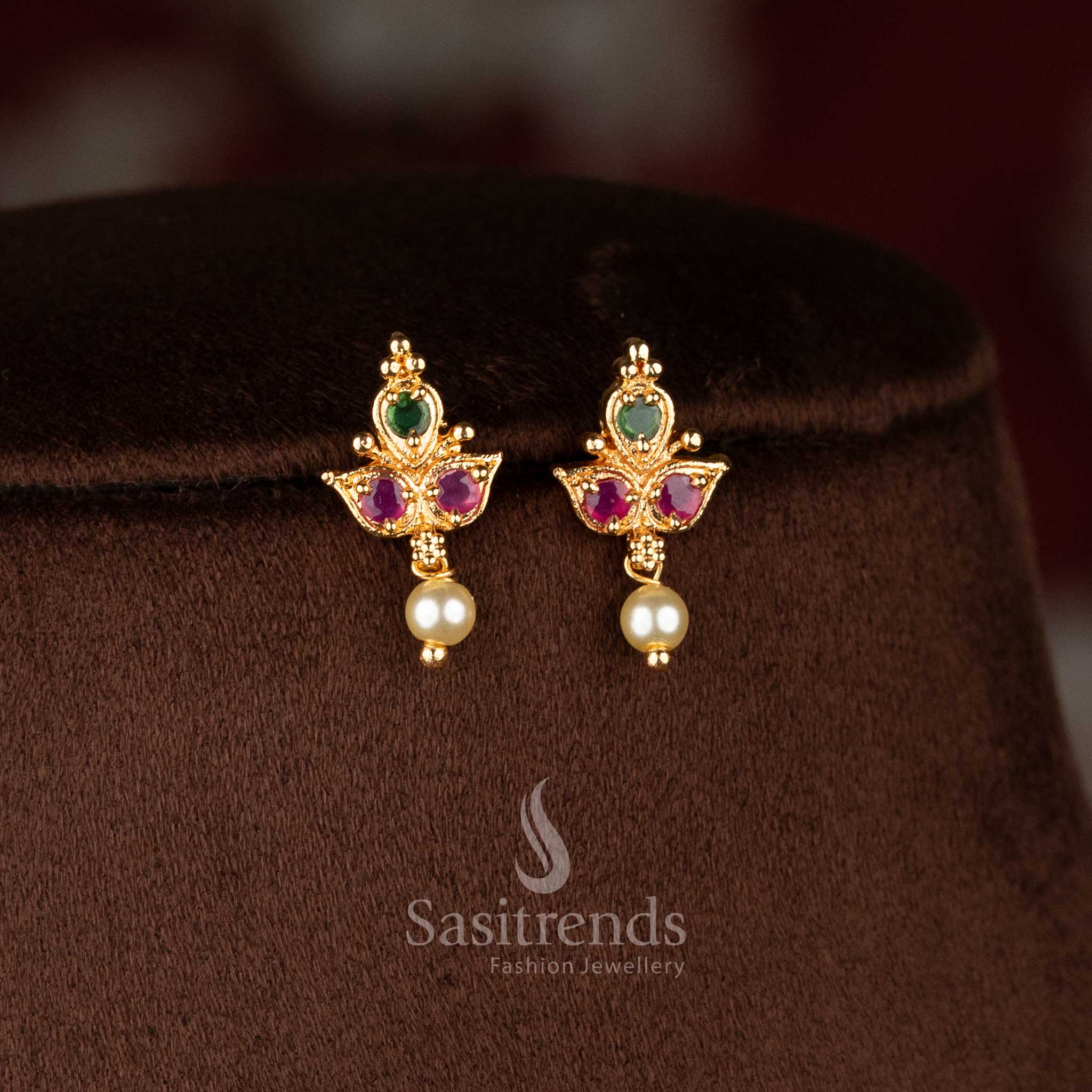 Floral Chandbali Pendant Pearl Necklace Jewellery Set - Micro Gold Plated Traditional Wear - Image 3