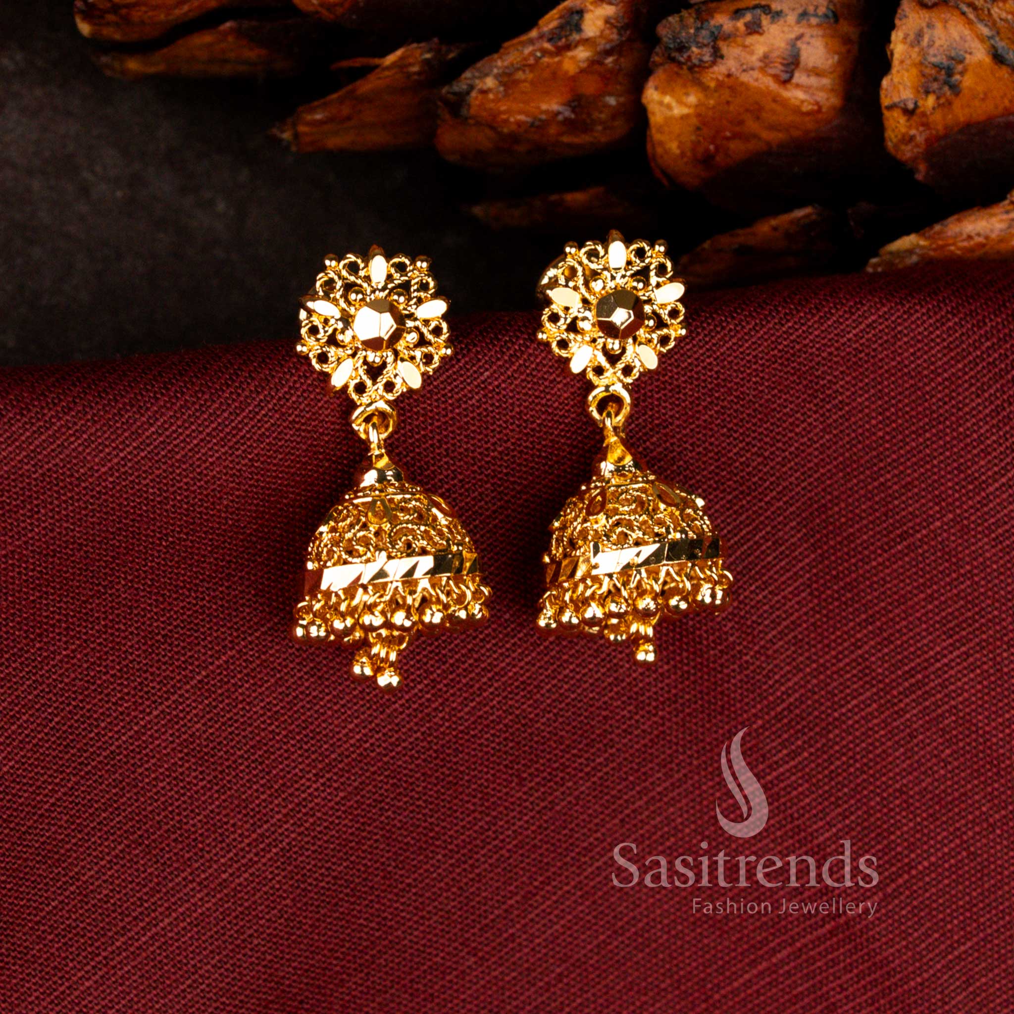Guaranteed 24 Carat Micro Gold Plated Traditional Jhumka Earrings Collection | Real Gold Look Temple Style Bridal & Festive Wear - Image 3