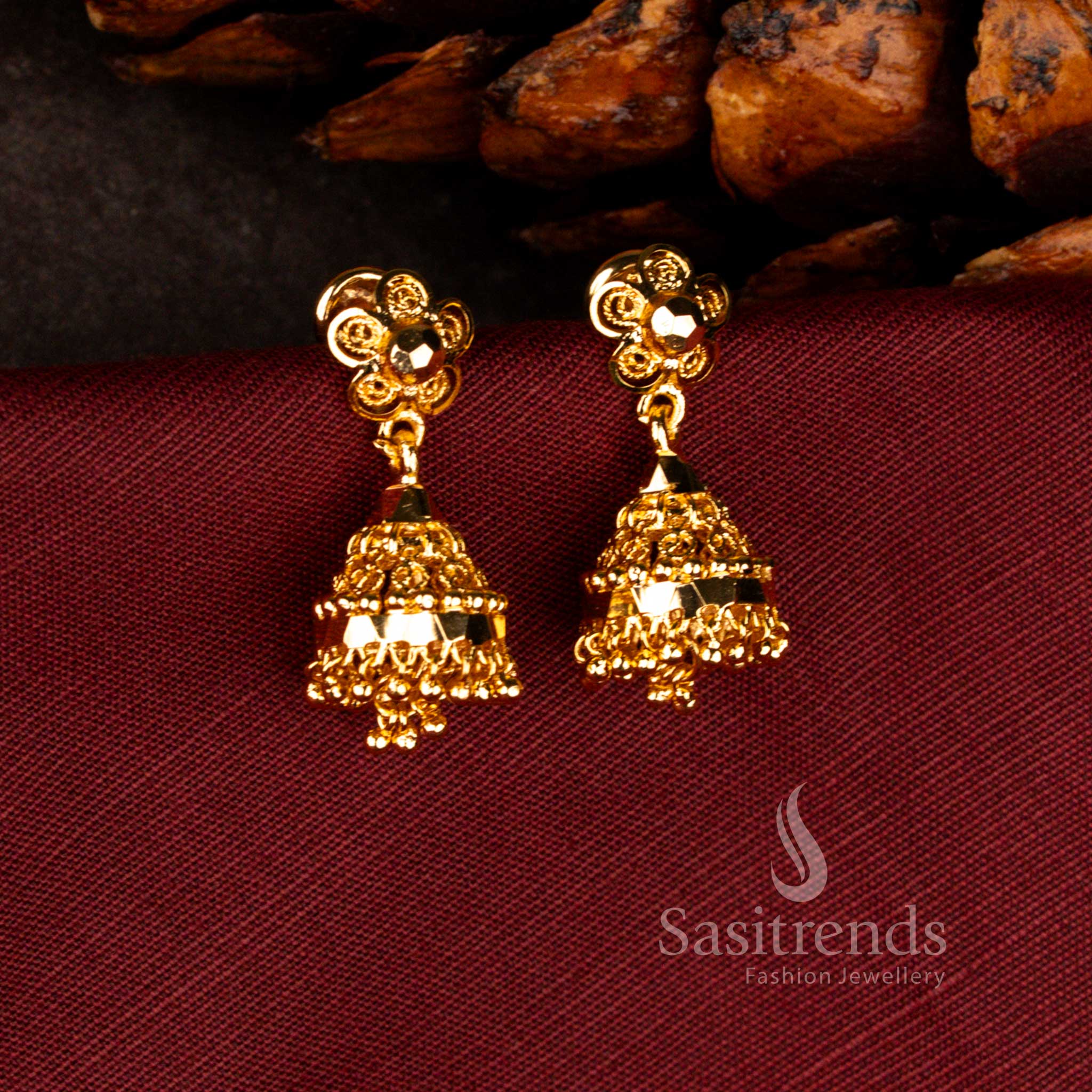Guaranteed 24 Carat Micro Gold Plated Traditional Jhumka Earrings Collection | Real Gold Look Temple Style Bridal & Festive Wear - Image 4