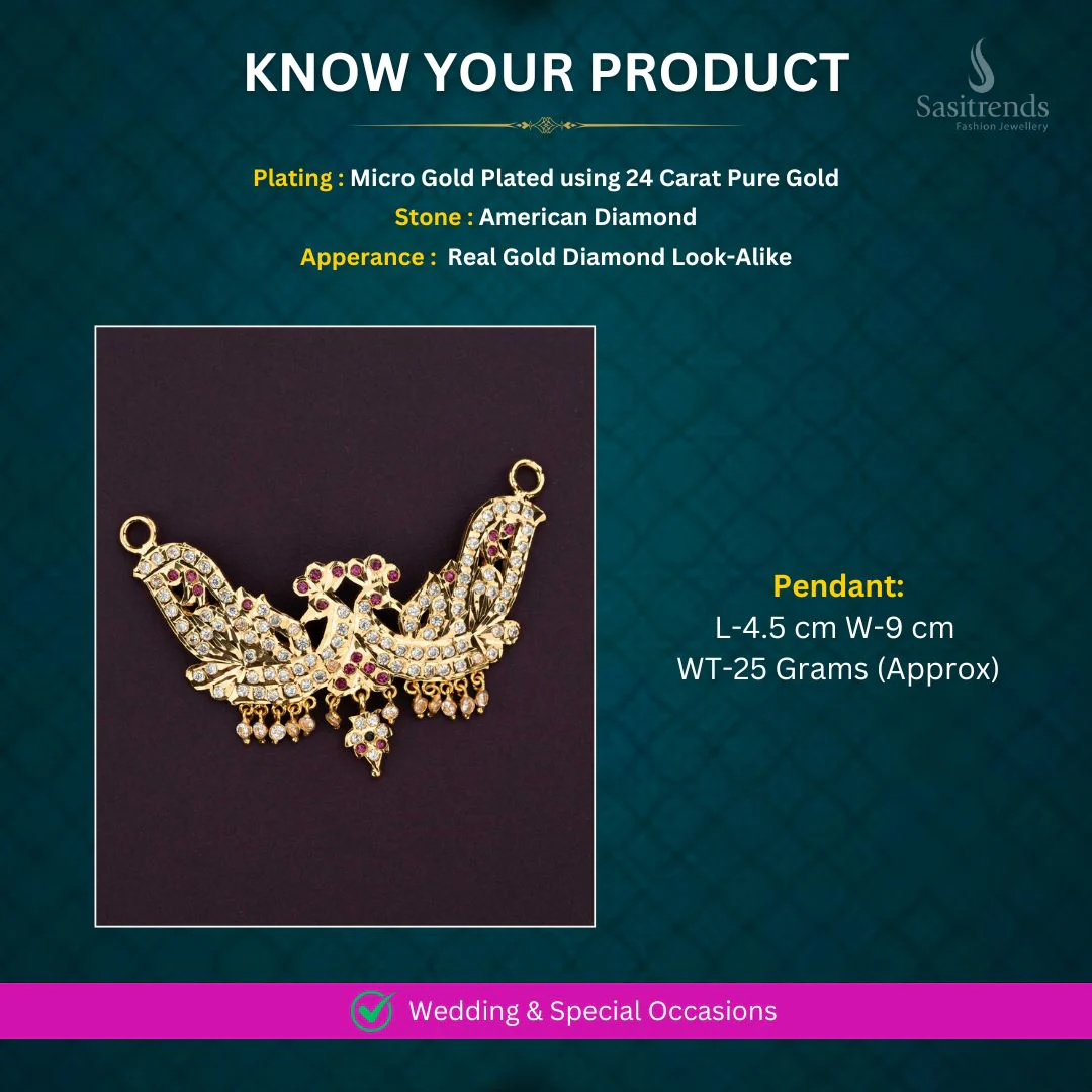 Premium Impon Addigai Micro Gold Plated Double Peacock Ornate Winged Design Pendant with AD Stones – Traditional & Festive Wear - Sasitrends - Image 2