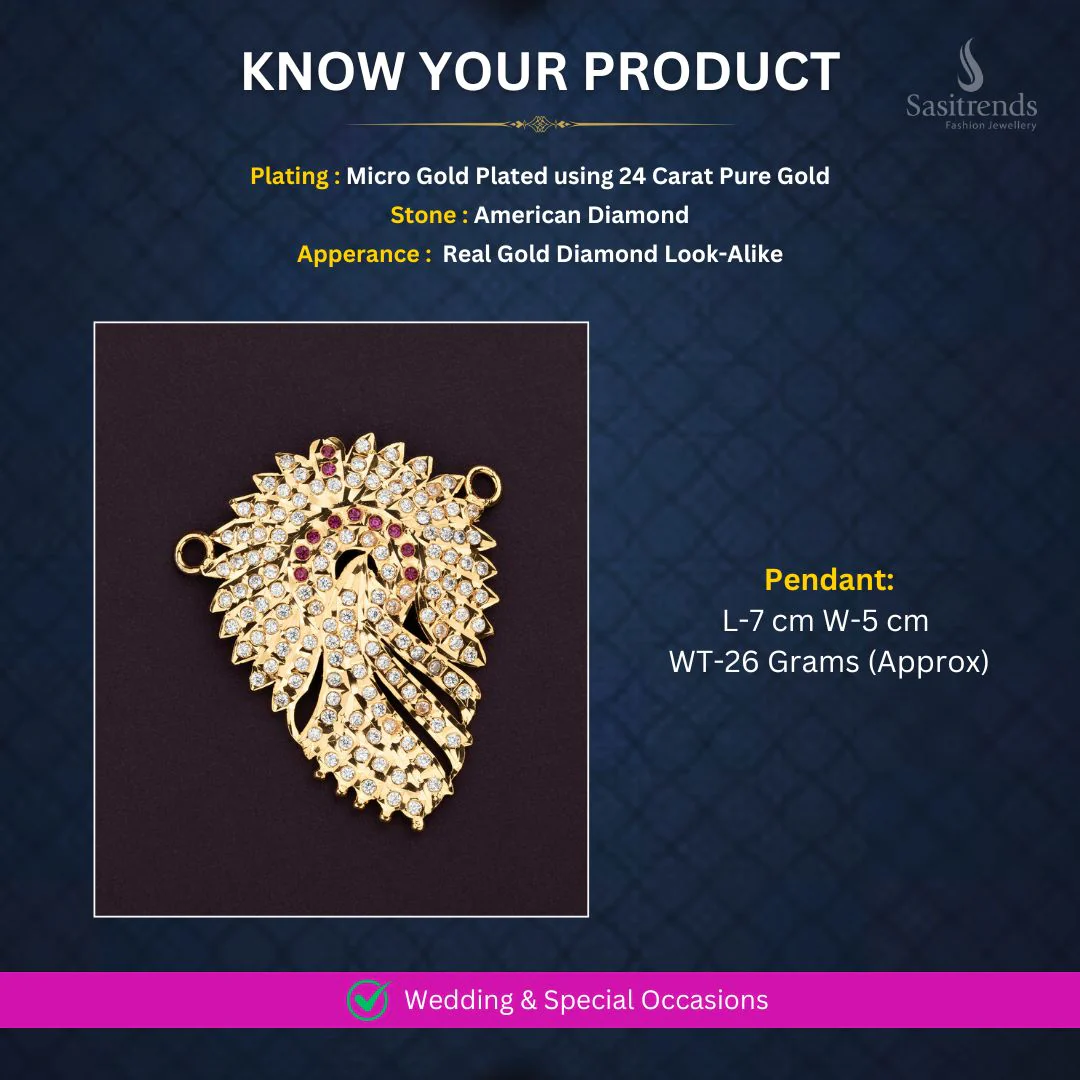 Intricate Layered Structure Impon Addigai Floral Leaf Micro Gold Pendant with AD Stones – Traditional & Festive Wear - Sasitrends - Image 2
