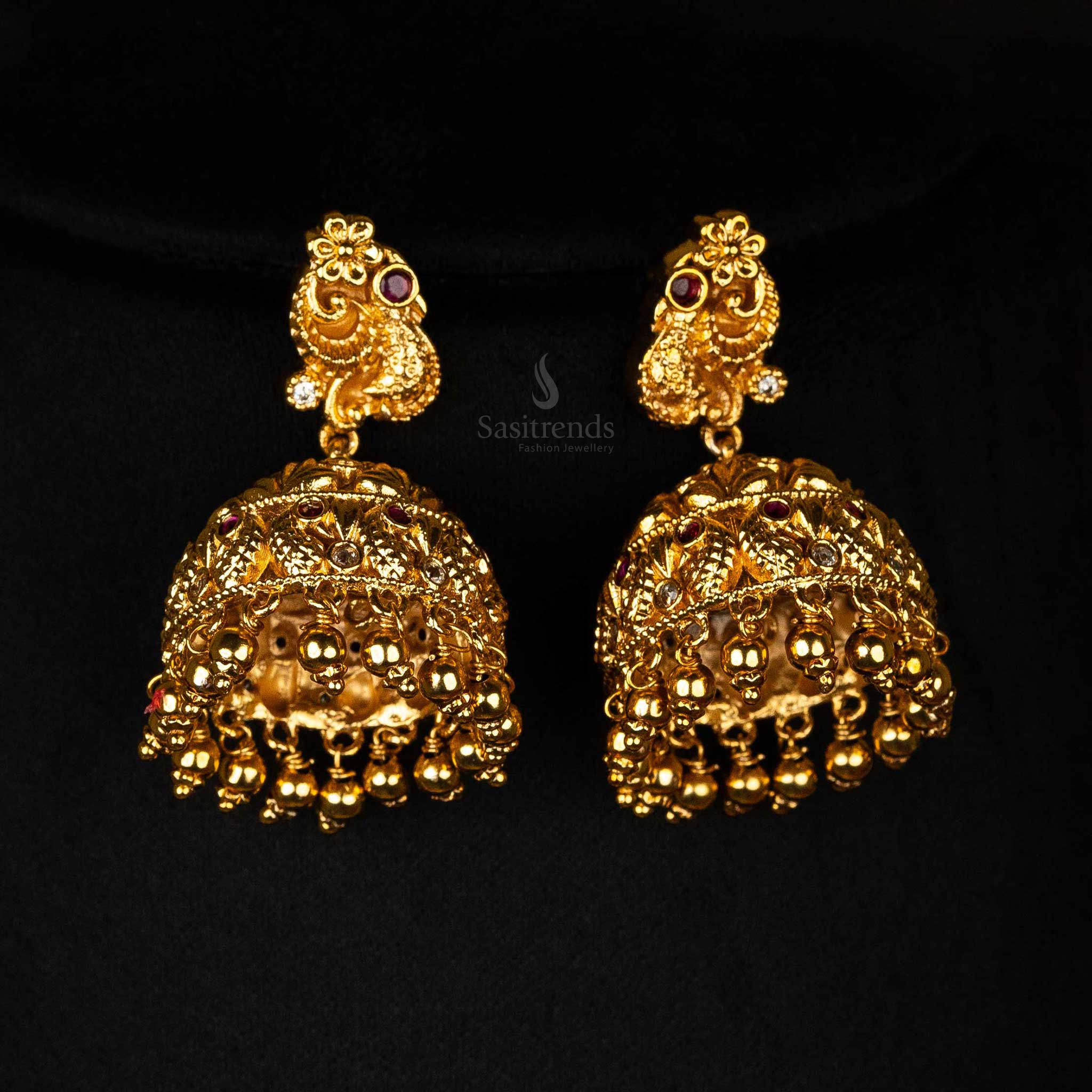 Sasitrends - Premium Matte Gold Plated Temple Lakshmi Naga Necklace Jewellery Set with Peacock and Elephant Motifs - Image 2