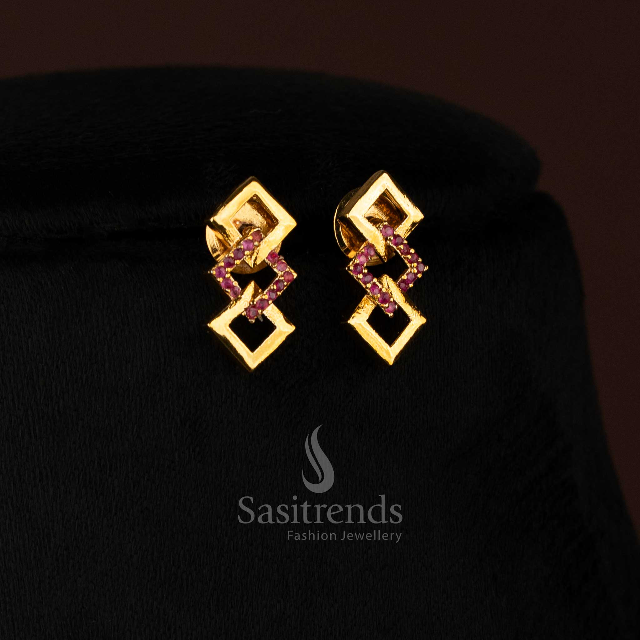 Gorgeous American Diamond Geometric Link Necklace Jewellery Set | Matte Gold, Rhodium Silver & Rose Gold Plated - Image 5