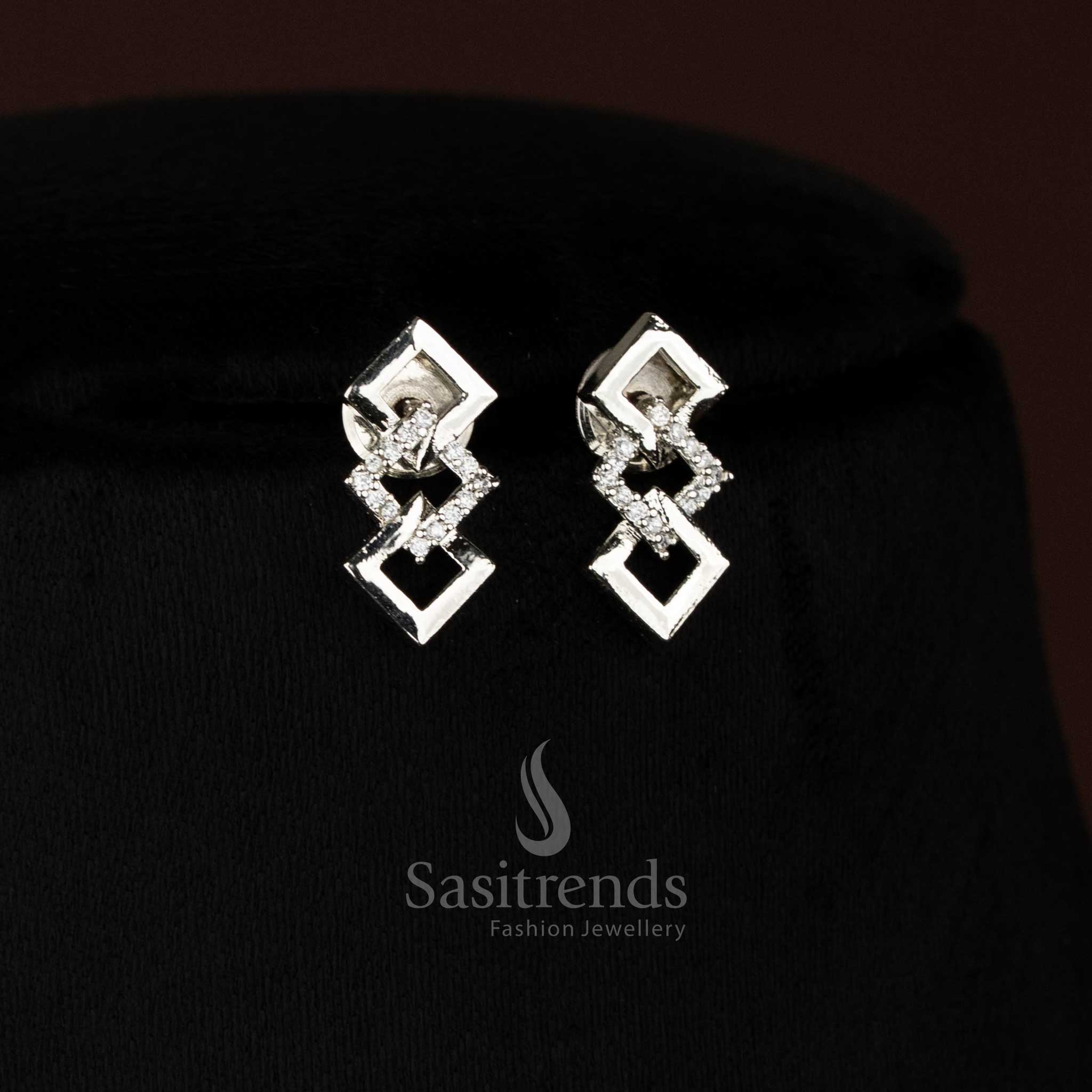 Gorgeous American Diamond Geometric Link Necklace Jewellery Set | Matte Gold, Rhodium Silver & Rose Gold Plated - Image 9