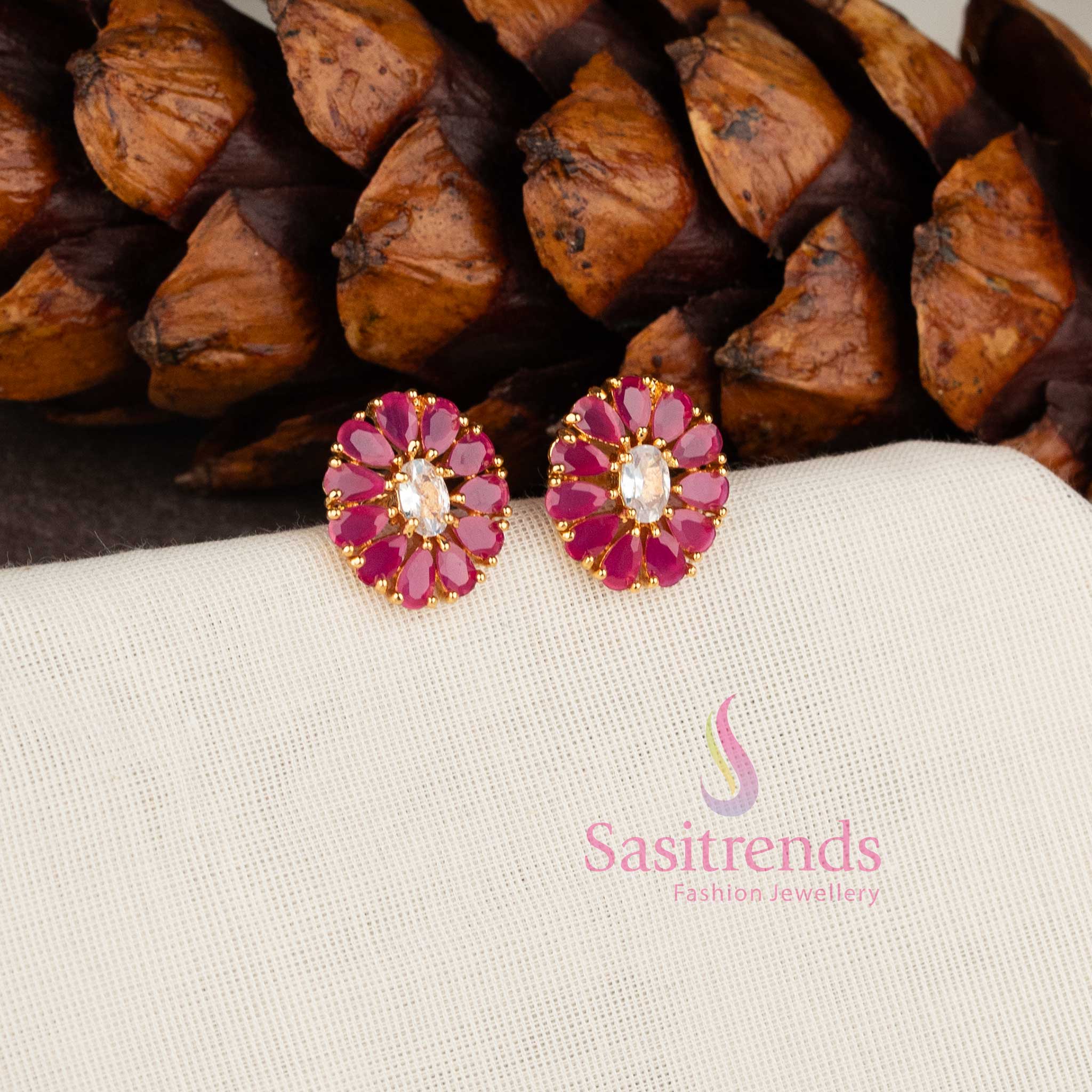 Amazing Micro Gold Plated AD Stone Floral Teardrop Center Oval Stone Earrings — Sasitrends - Image 6