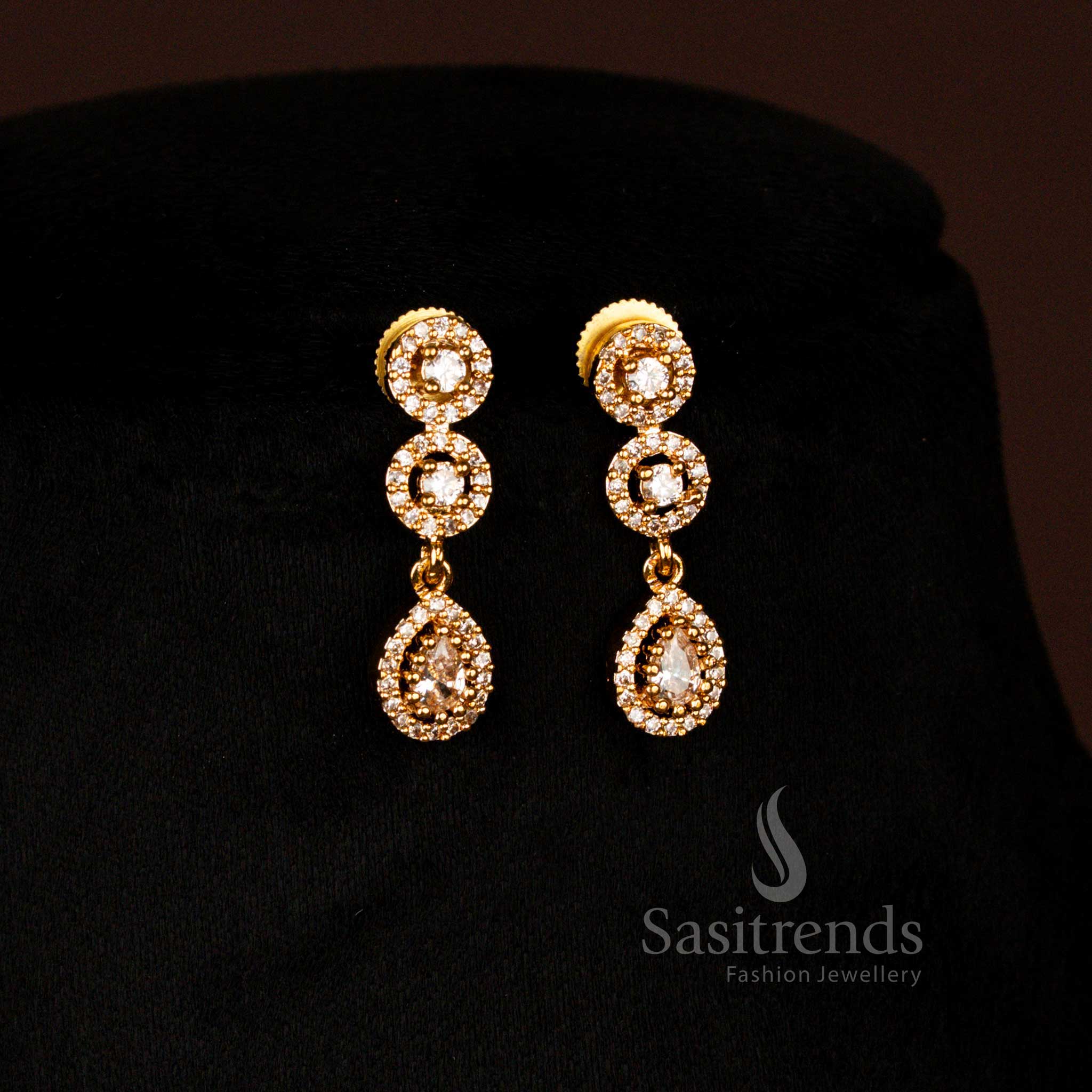Radiant American Diamond Matte Gold Plated Dropping Water Necklace Combo Jewellery Set for Wedding and Party Wear - Image 10