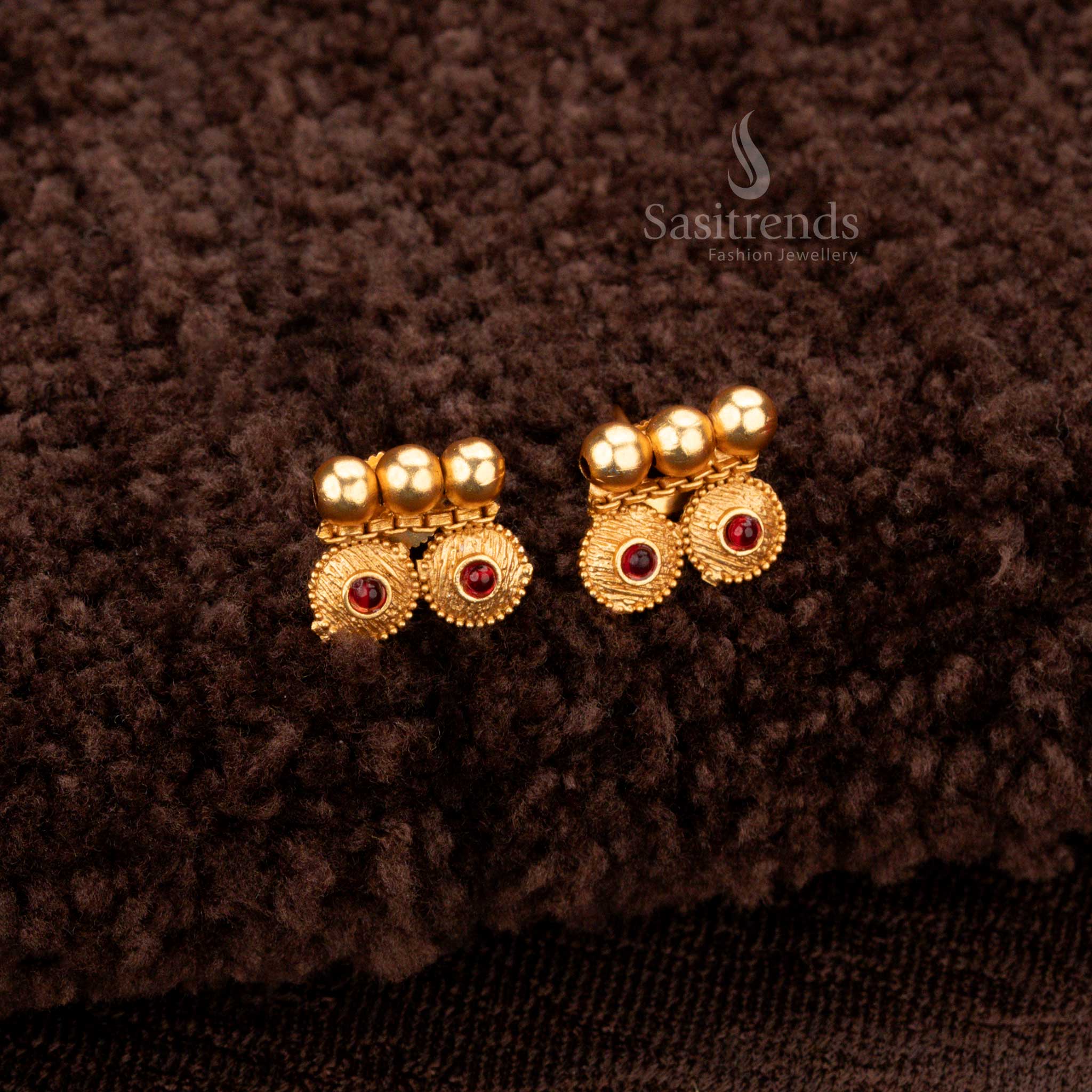 Majestic Classic Temple Matte Gold-Plated Necklace Jewellery Set with Floral Round Motifs - Sasitrends - Image 2