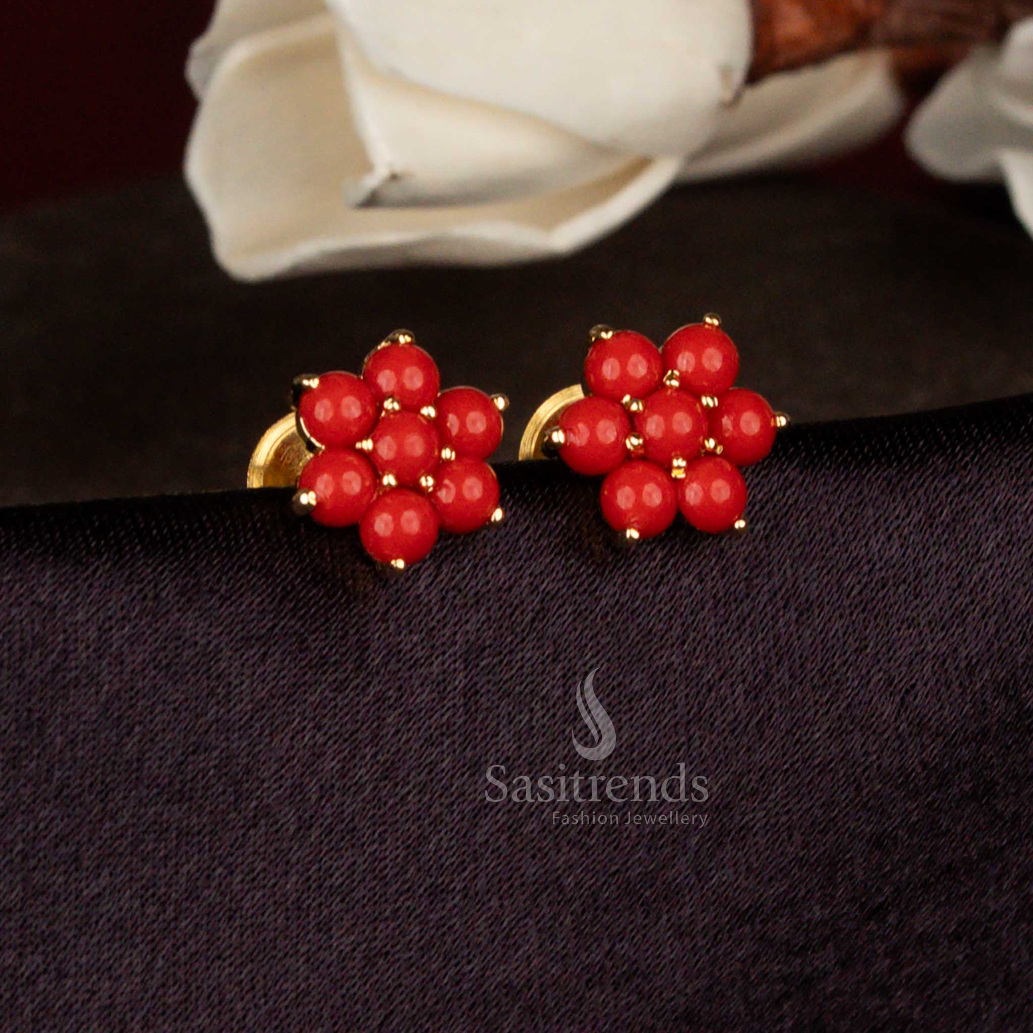 Micro Gold Plated Circular AD Stone Floral Stud Earrings with Pearls– Elegant Styling for Parties & Gifting - Image 8