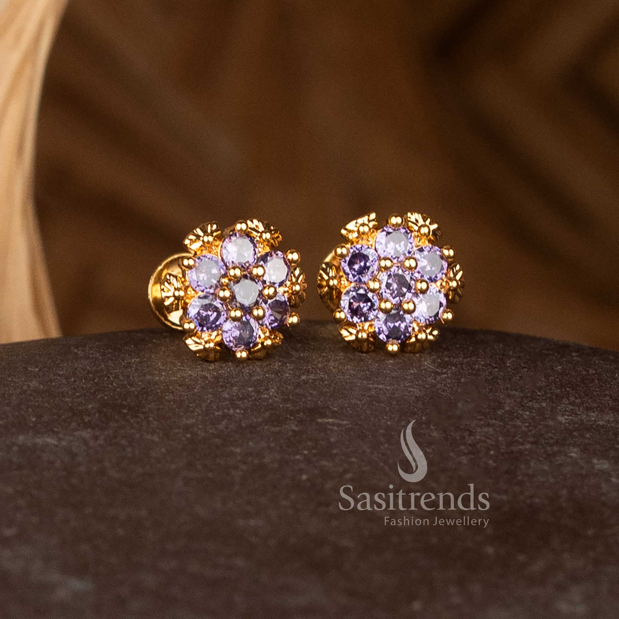 Radiant Traditional Micro Gold Plated Star Rosette Flower Stud Earrings with Round AD Stones for Wedding and Festive Wear – Guaranteed - Image 3