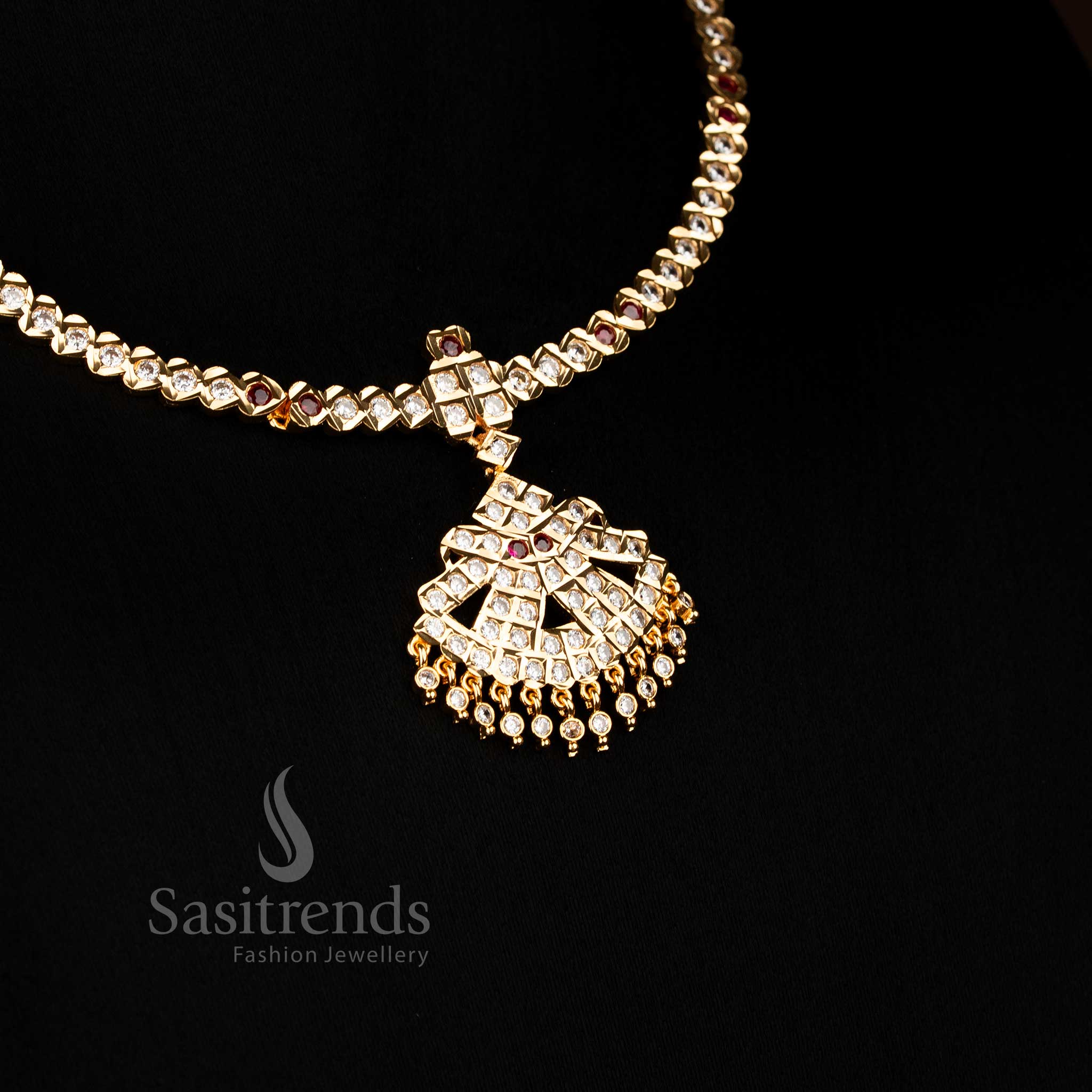 Traditional Micro Gold Plated Polki Chandbali Pendant Impon Addigai Necklace for Festive and Wedding Wear - Image 3