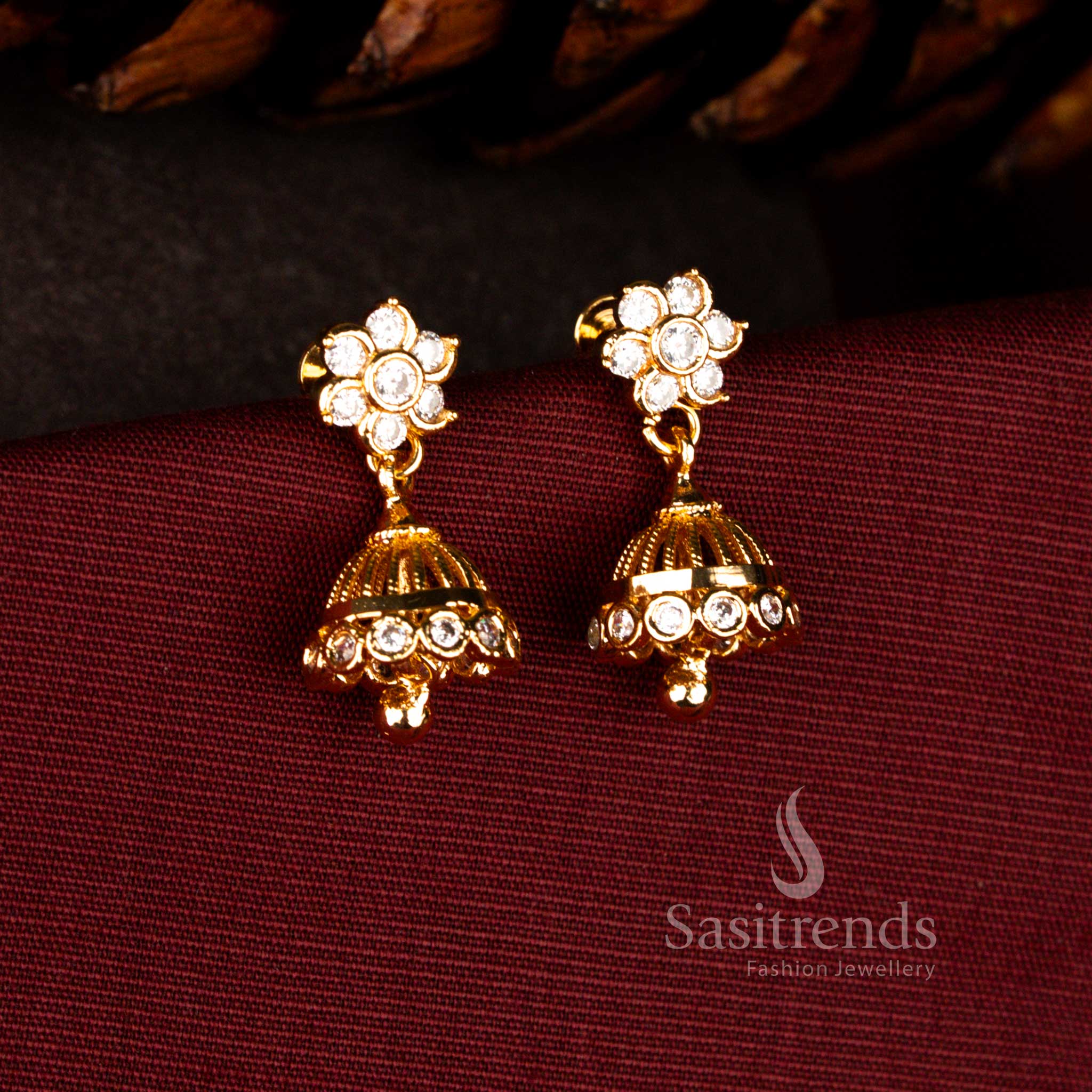Regal Guaranteed Impon Micro Gold Plated Floral Filigree Jhumka Earrings – One Gram with 24K Gold Radiance