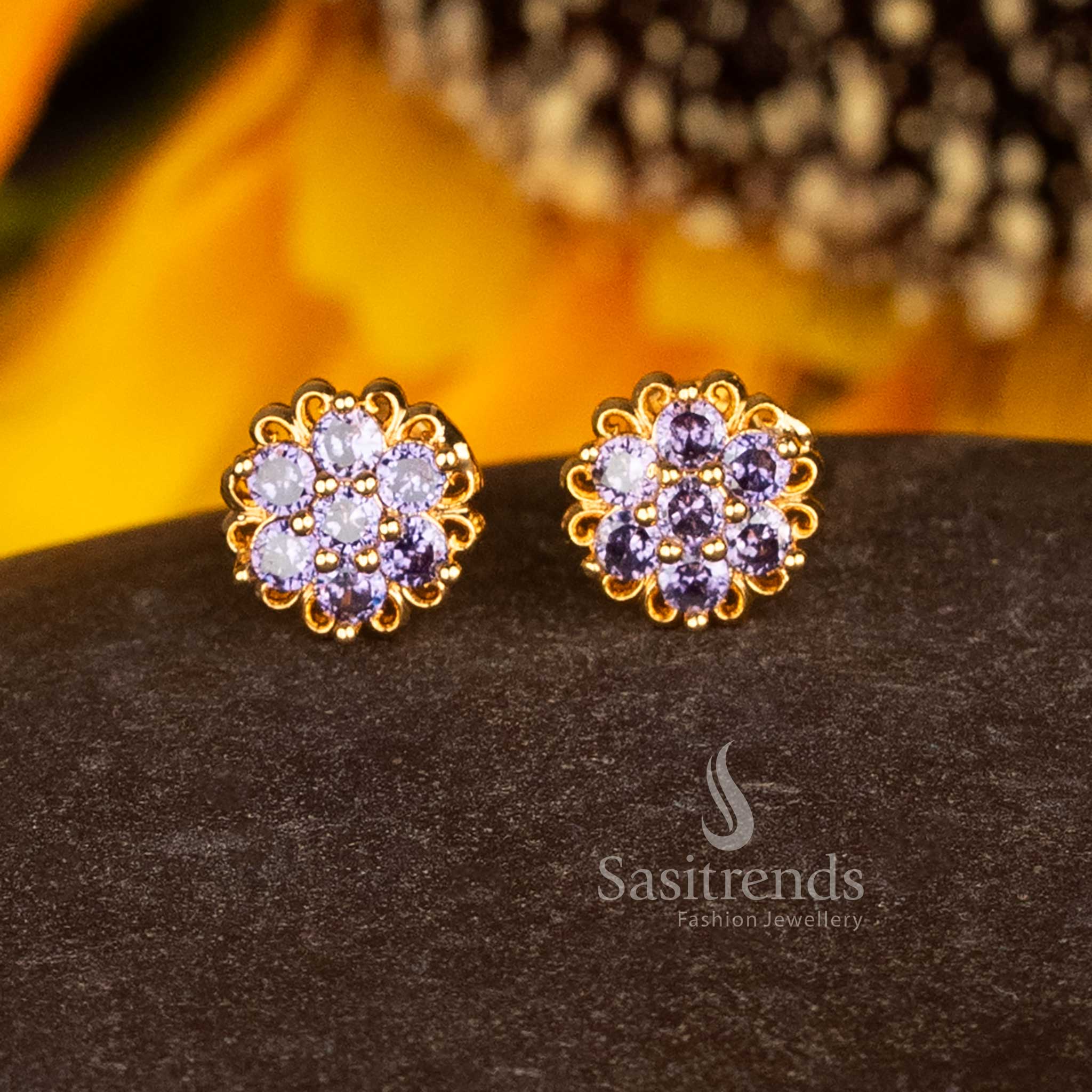 Regal Traditional Micro Gold Plated AD Floral Cluster Stud Earrings with Filigree Edge for Party and Festive Wear – Guaranteed - Image 2