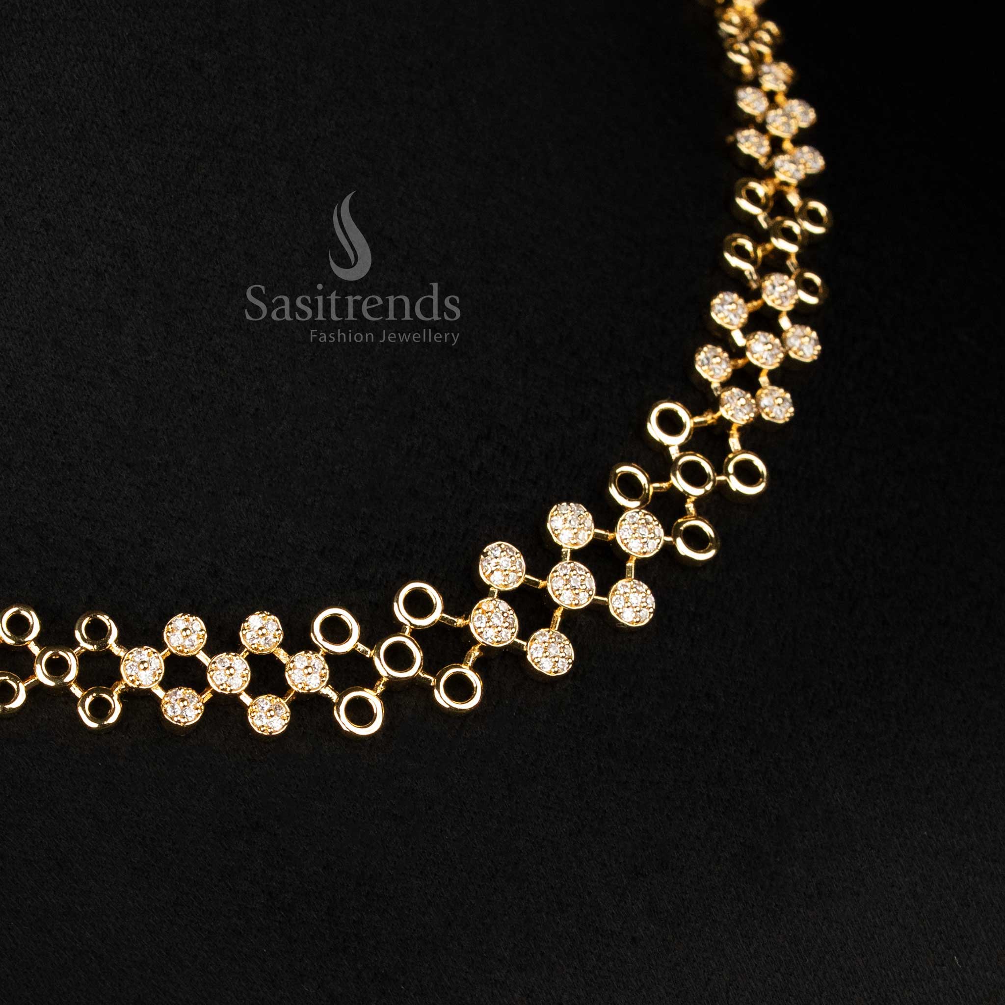 Dazzling American Diamond Gold & Rhodium Plated Necklace Jewellery Set - Geometric Link Design - Sasitrends - Image 5