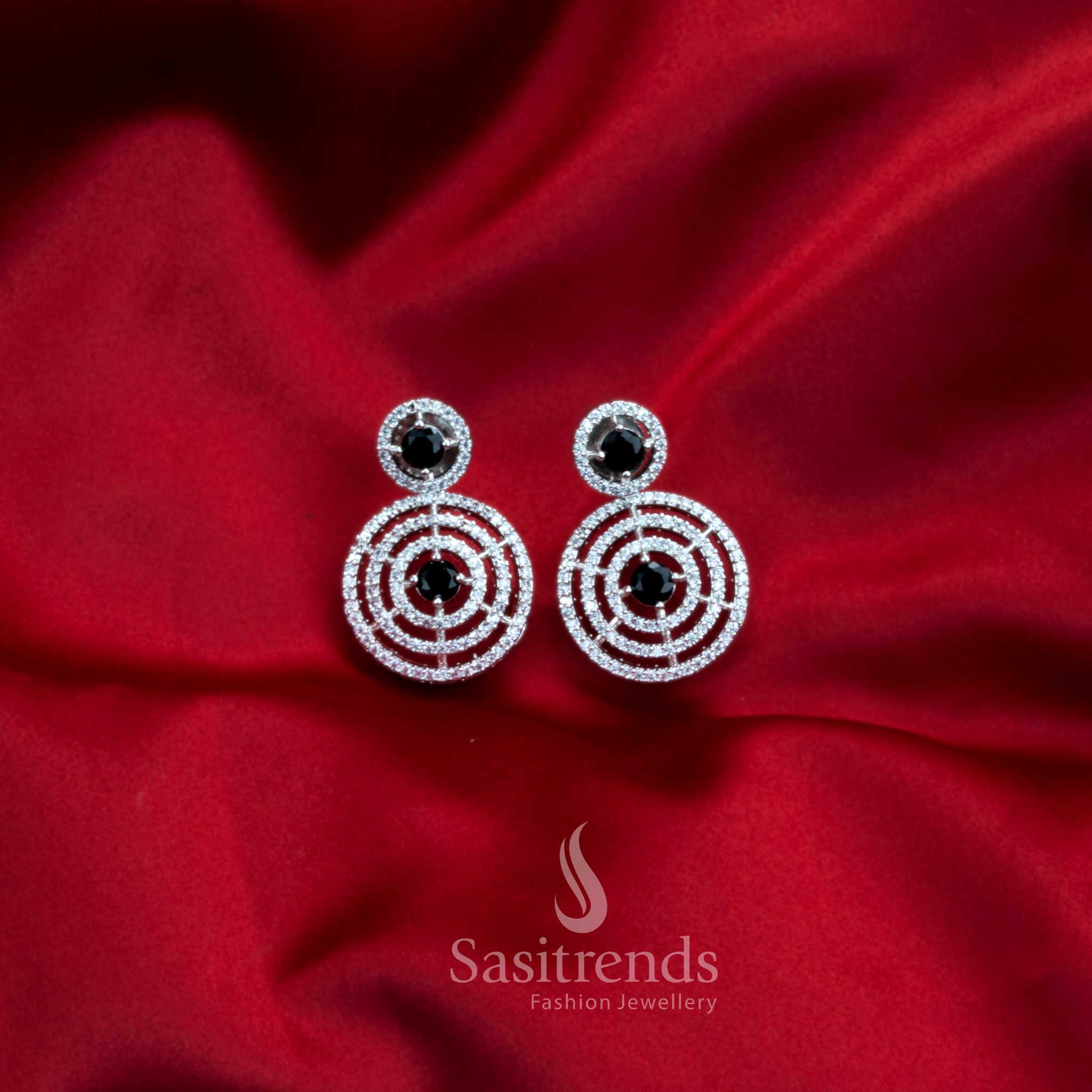 Gorgeous Party Wear Rhodium Silver Plated Earrings with Stunning Circle Pattern and American Diamond Stones - Image 11