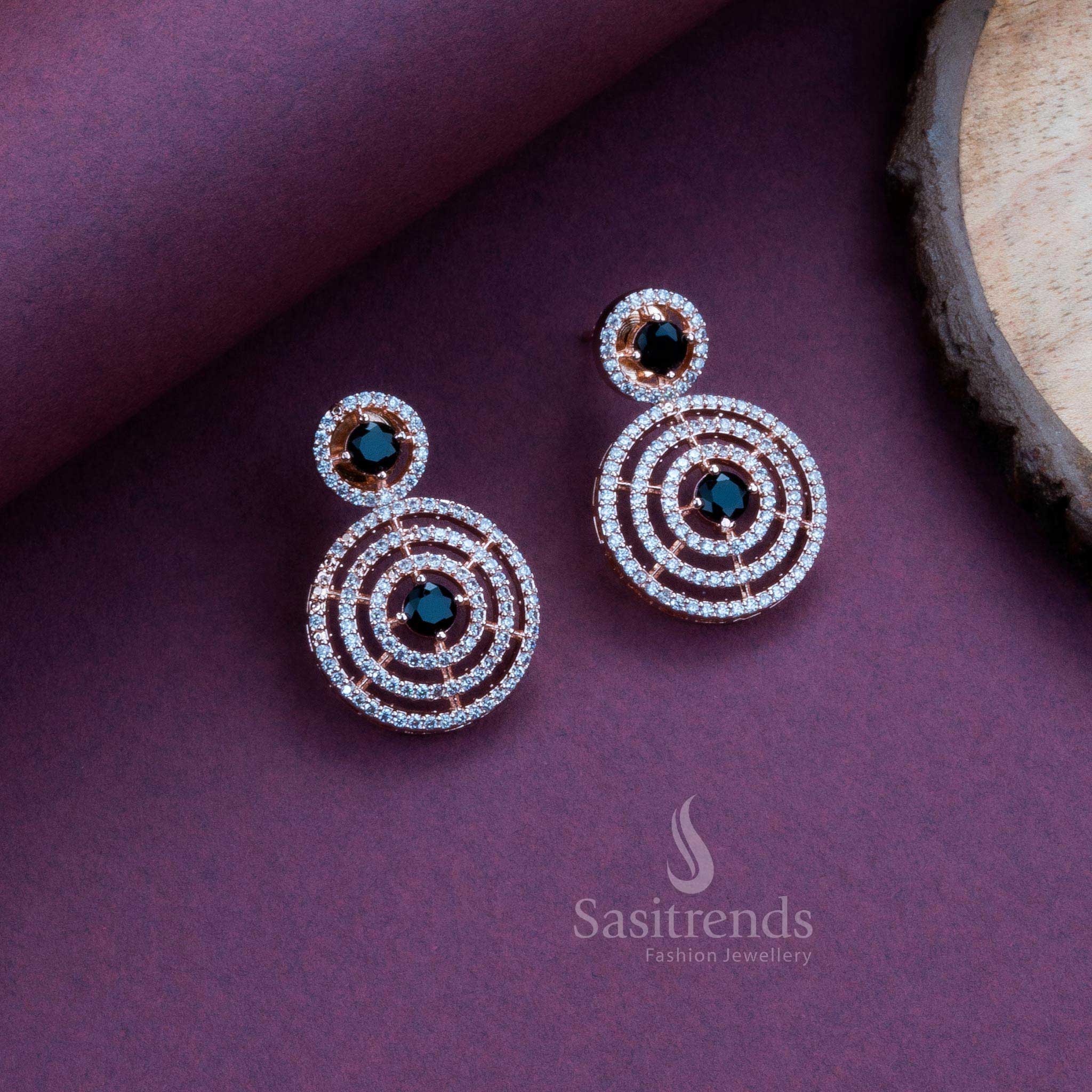 Gorgeous Party Wear Rhodium Silver Plated Earrings with Stunning Circle Pattern and American Diamond Stones - Image 14