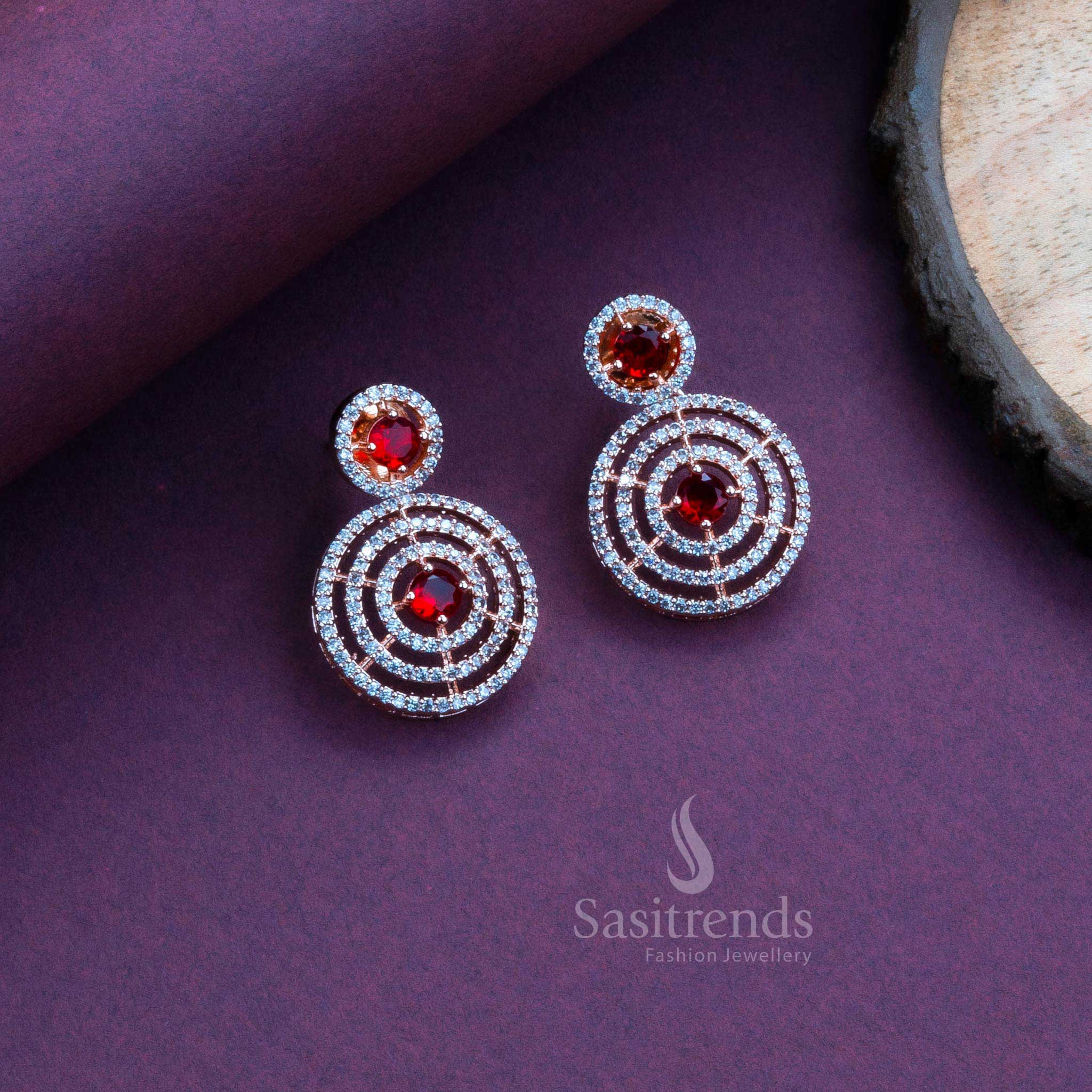 Gorgeous Party Wear Rhodium Silver Plated Earrings with Stunning Circle Pattern and American Diamond Stones - Image 15