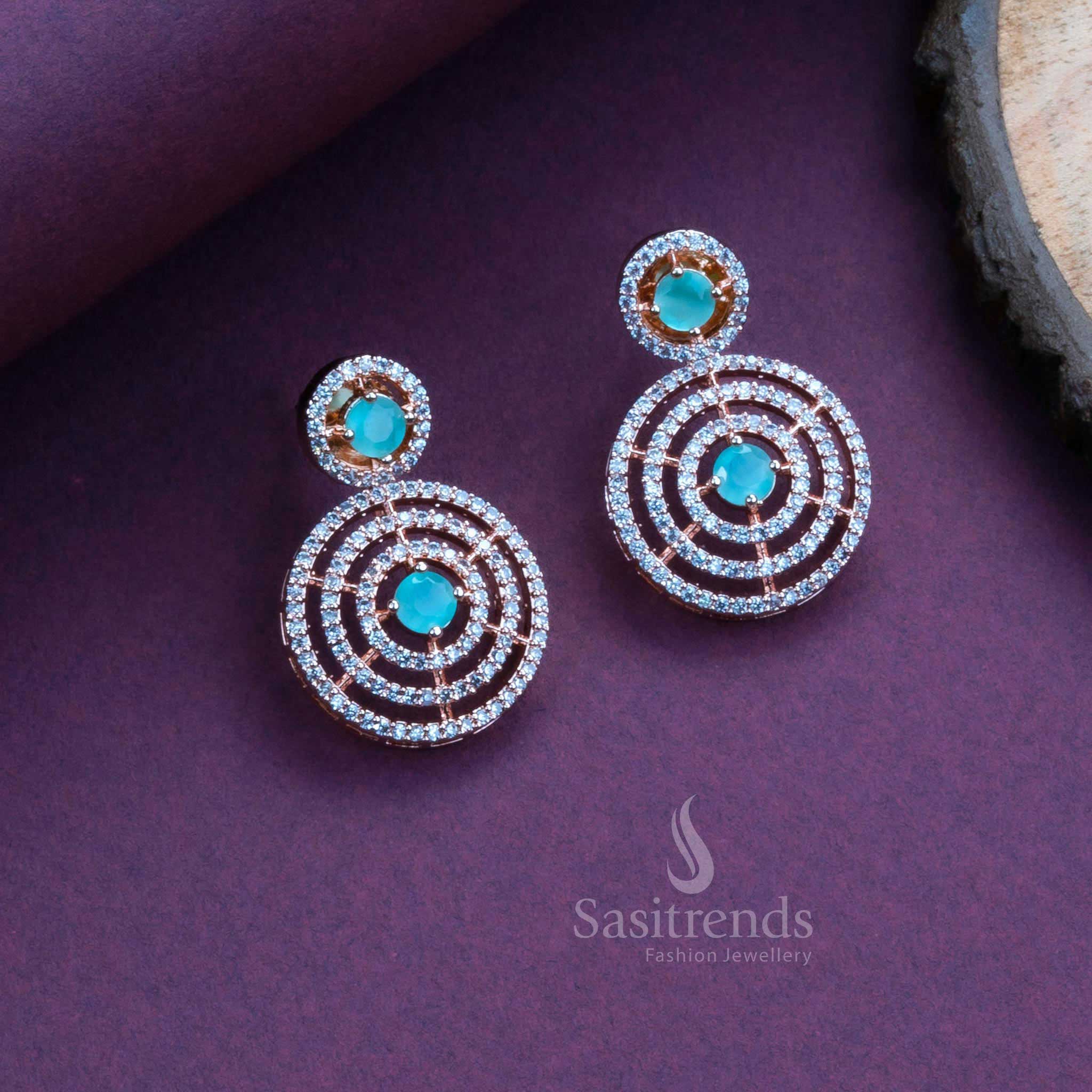 Gorgeous Party Wear Rhodium Silver Plated Earrings with Stunning Circle Pattern and American Diamond Stones - Image 16