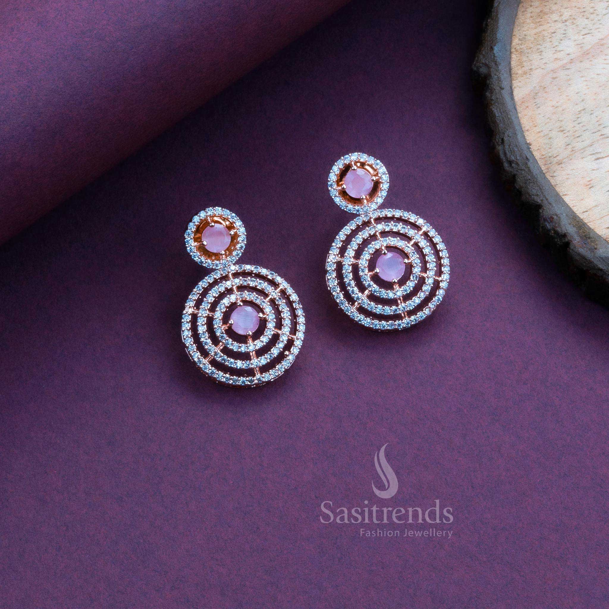 Gorgeous Party Wear Rhodium Silver Plated Earrings with Stunning Circle Pattern and American Diamond Stones - Image 17