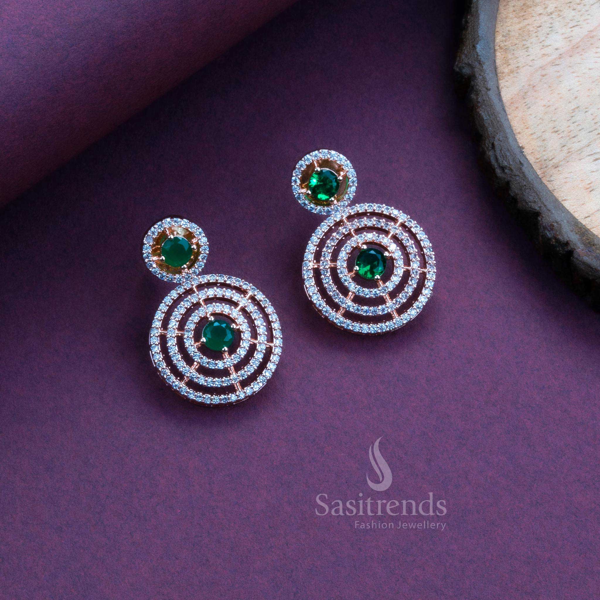 Gorgeous Party Wear Rhodium Silver Plated Earrings with Stunning Circle Pattern and American Diamond Stones - Image 18