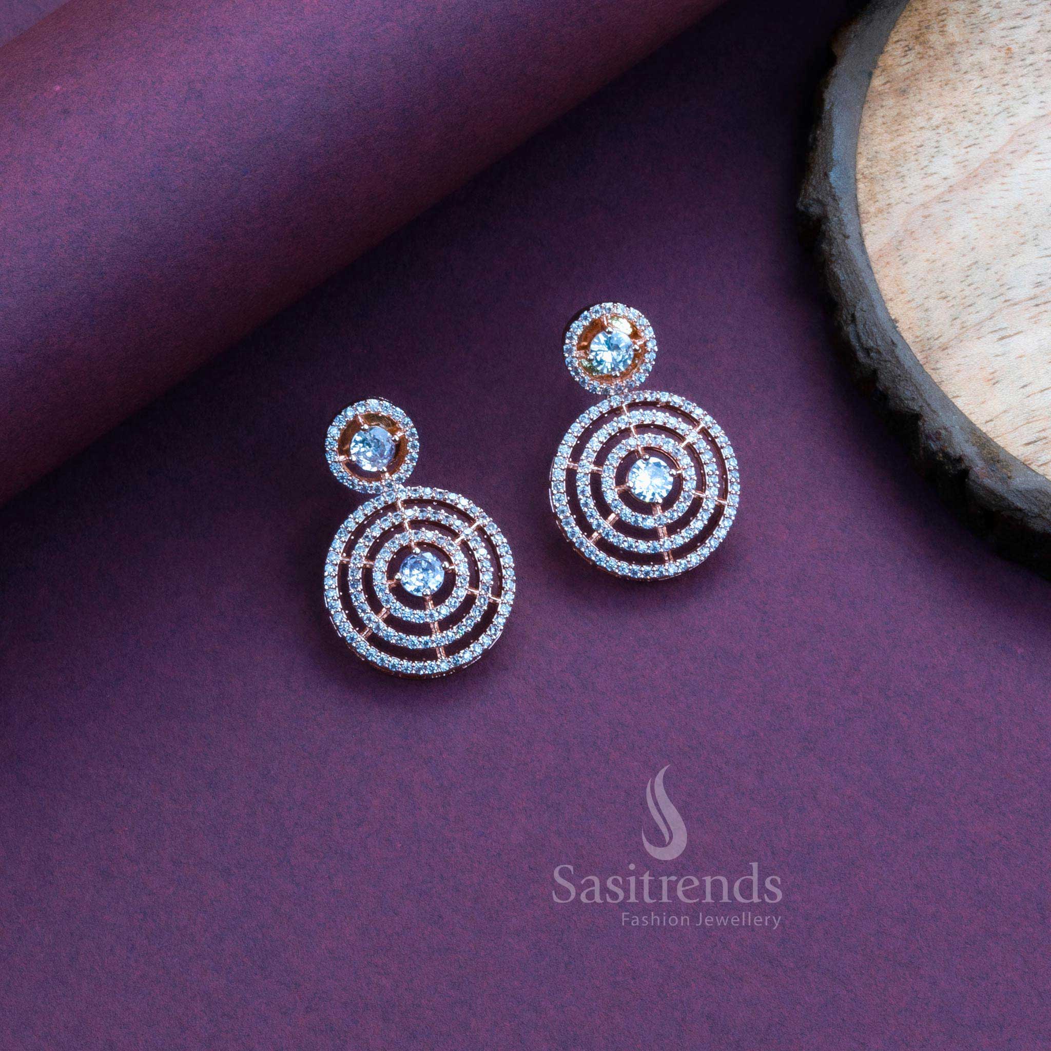 Gorgeous Party Wear Rhodium Silver Plated Earrings with Stunning Circle Pattern and American Diamond Stones - Image 19