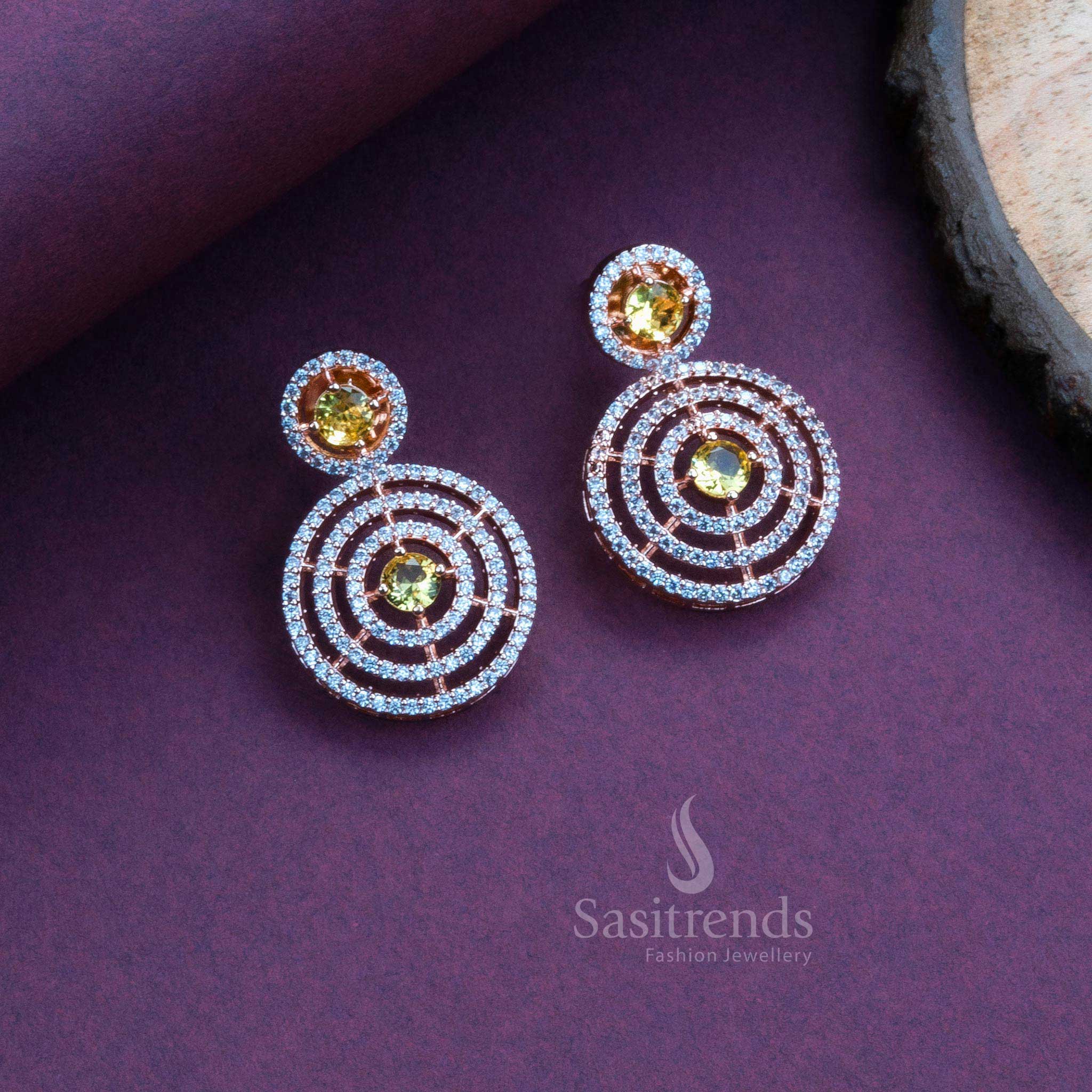Gorgeous Party Wear Rhodium Silver Plated Earrings with Stunning Circle Pattern and American Diamond Stones - Image 20