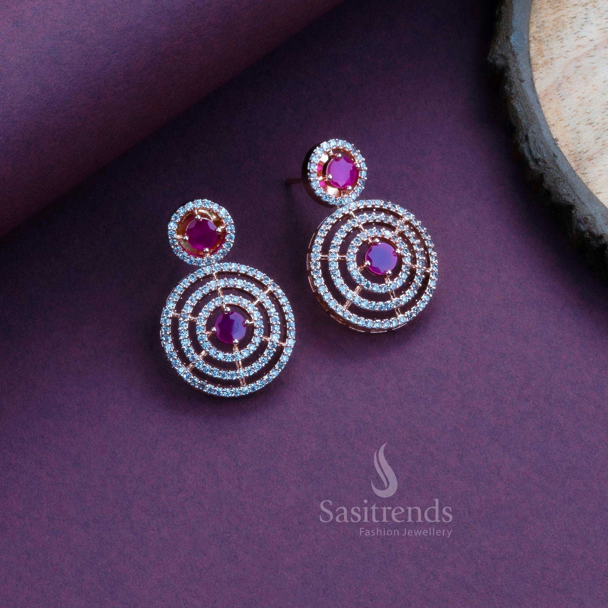 Gorgeous Party Wear Rhodium Silver Plated Earrings with Stunning Circle Pattern and American Diamond Stones - Image 21