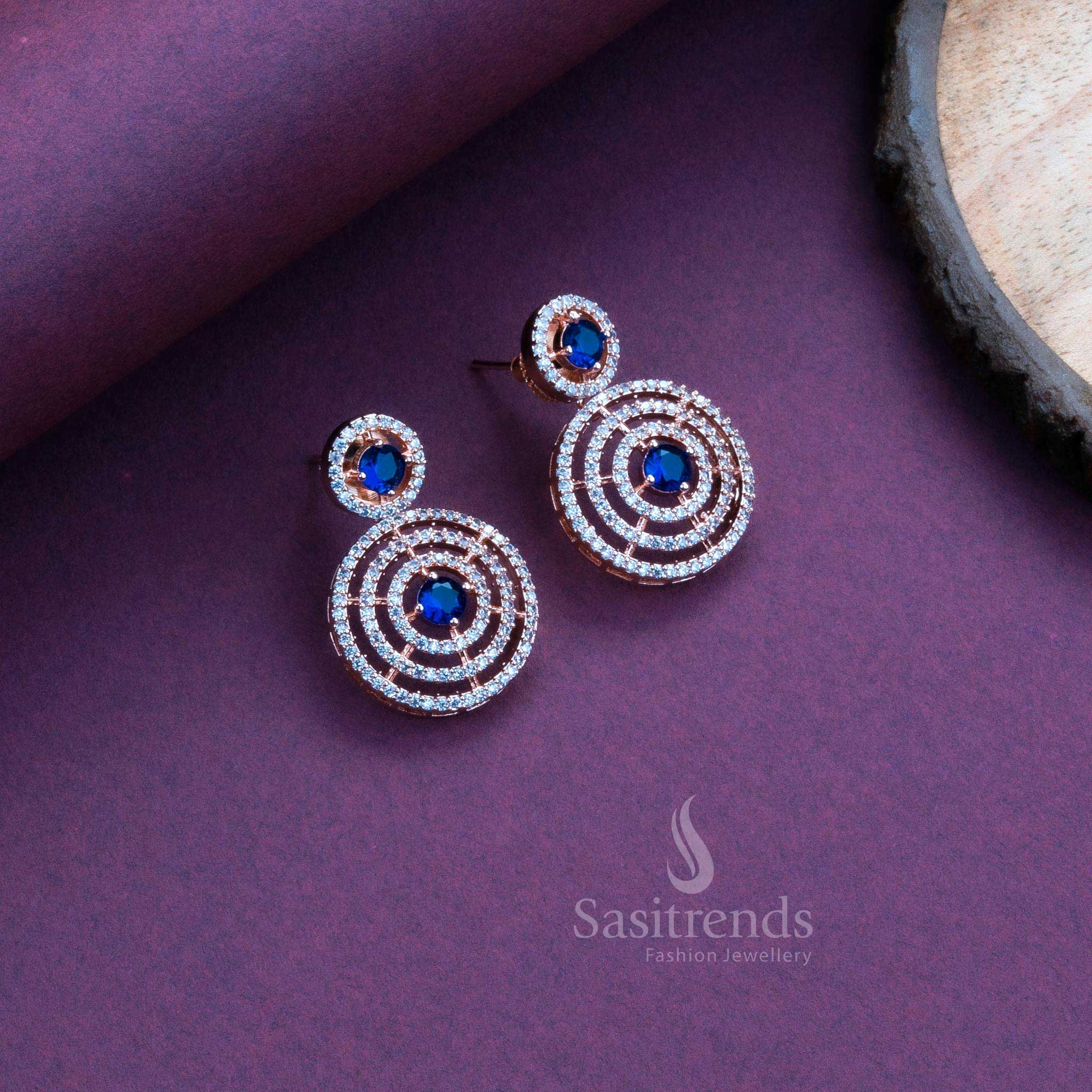 Gorgeous Party Wear Rhodium Silver Plated Earrings with Stunning Circle Pattern and American Diamond Stones - Image 22