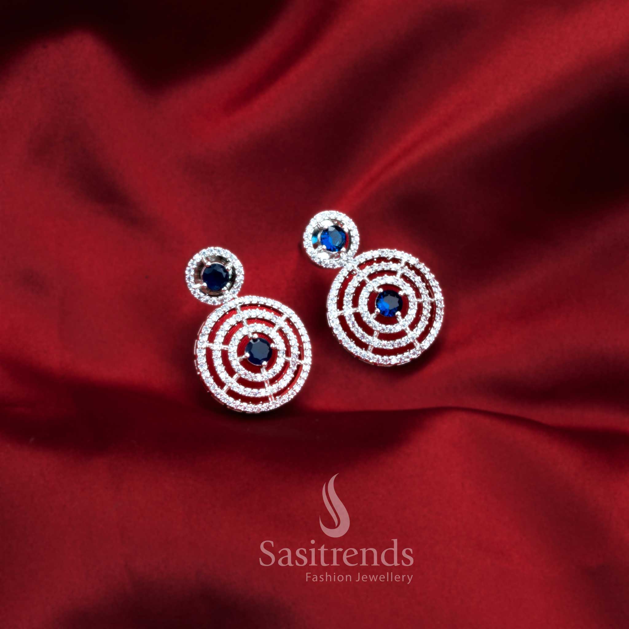 Gorgeous Party Wear Rhodium Silver Plated Earrings with Stunning Circle Pattern and American Diamond Stones - Image 6