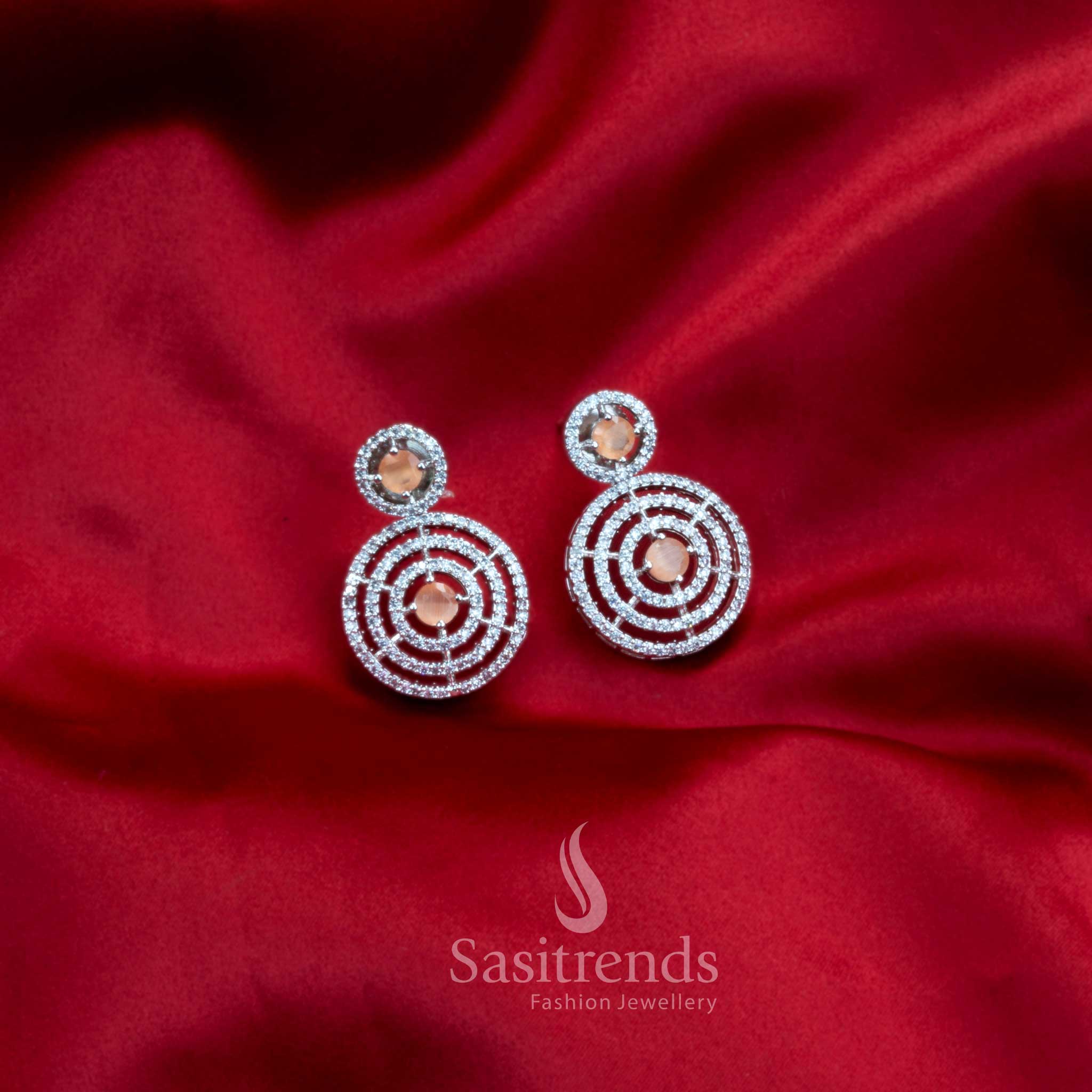 Gorgeous Party Wear Rhodium Silver Plated Earrings with Stunning Circle Pattern and American Diamond Stones - Image 9