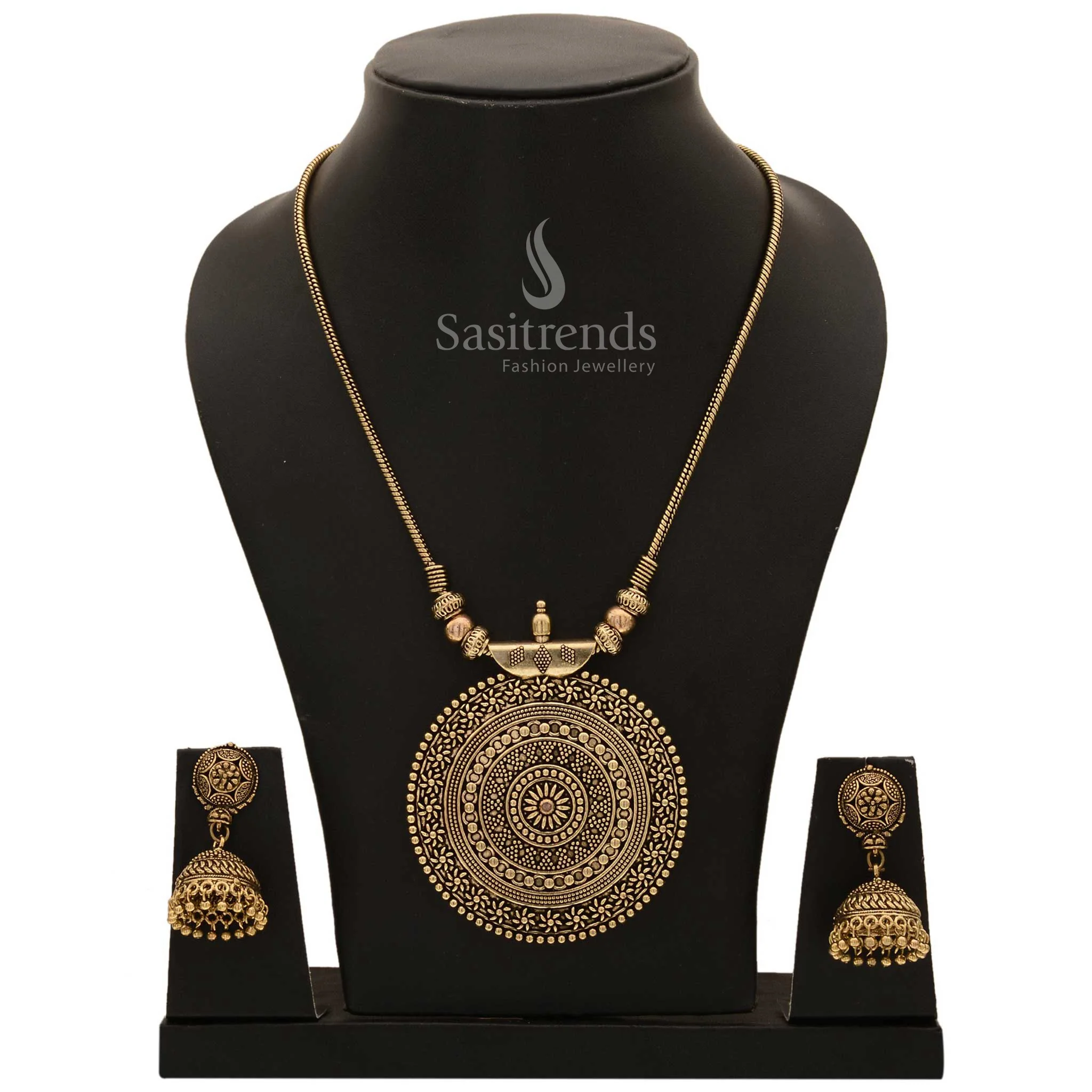 Roopasi Chakra Pendant Chain Jewellery Set – Available in Oxidised Silver and Antique Gold - Image 3
