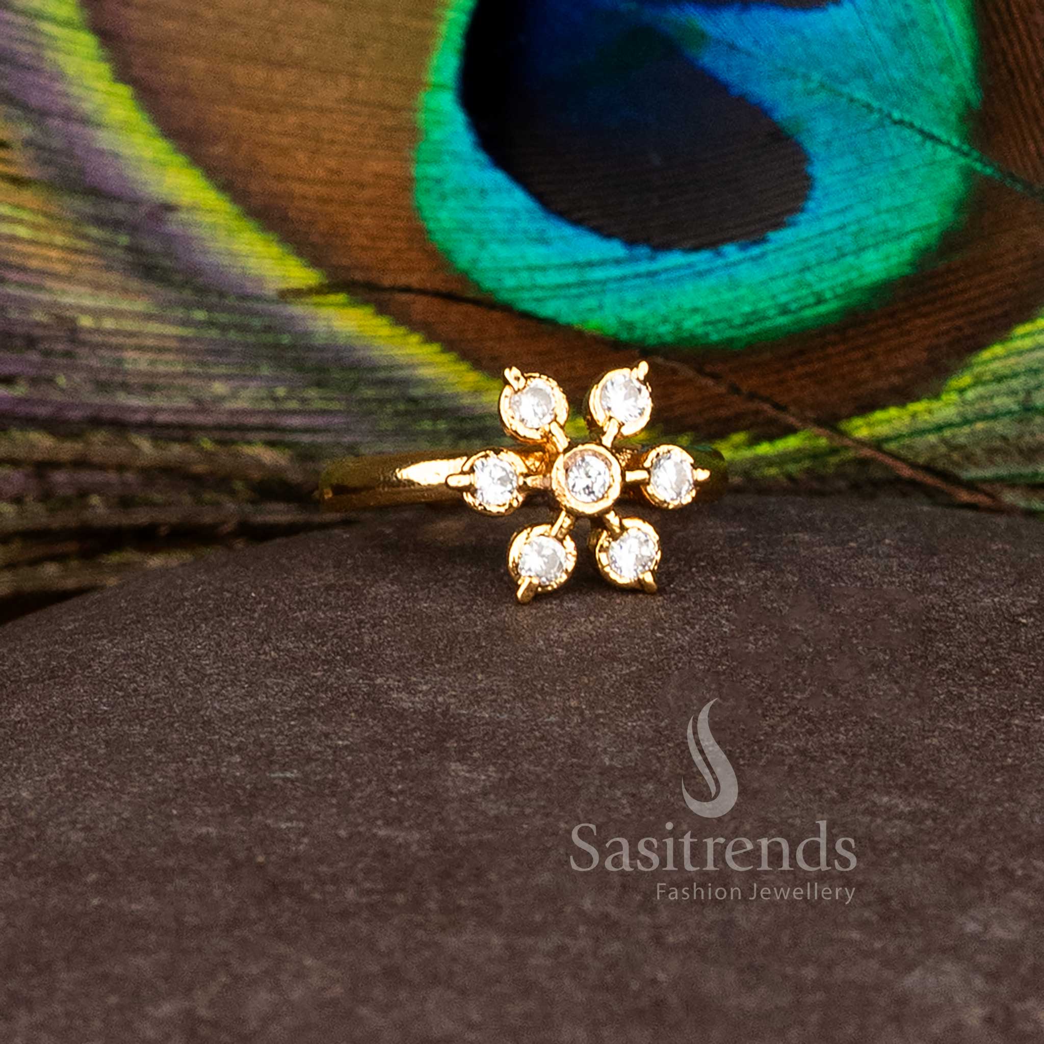 Royal Impon Addigai Panchaloha Micro Gold Plated Round AD Stone Flower Rings for Festive Wear