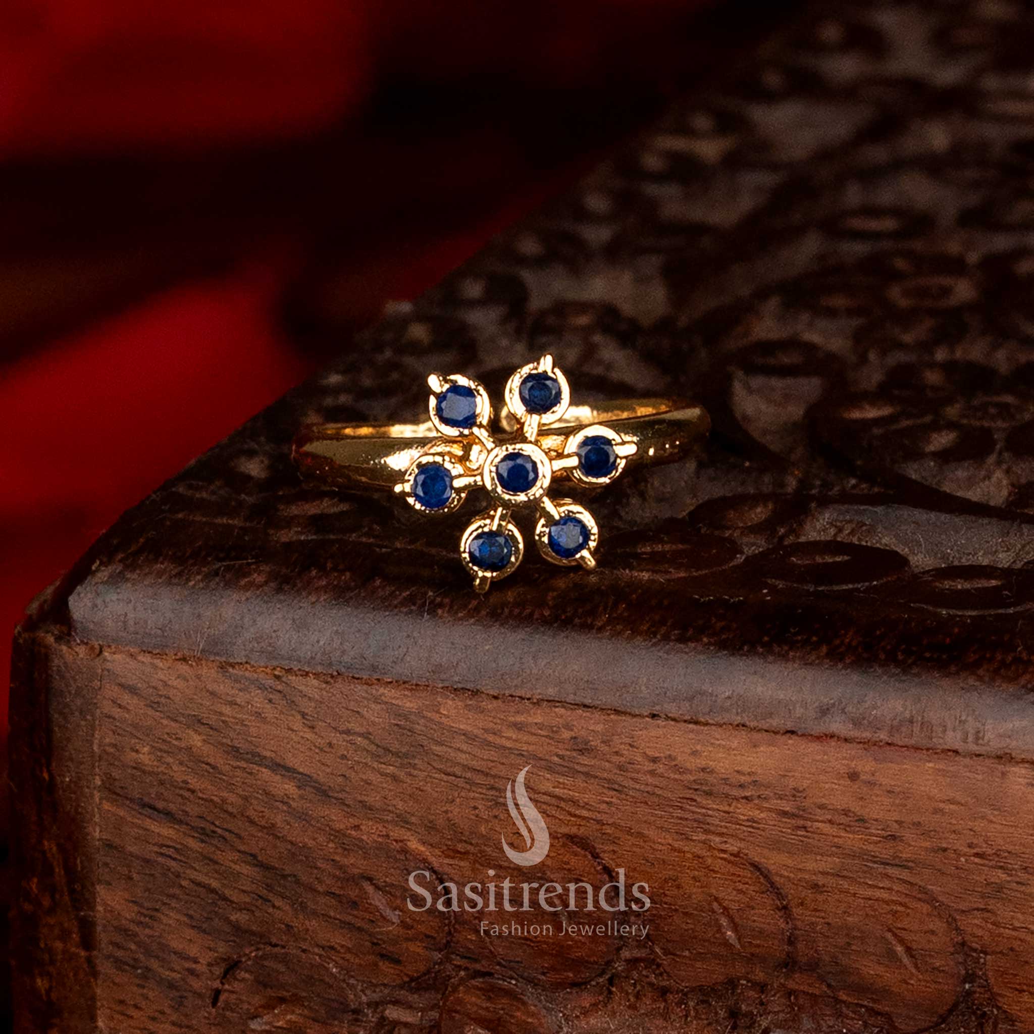 Royal Impon Addigai Panchaloha Micro Gold Plated Round AD Stone Flower Rings for Festive Wear - Image 2