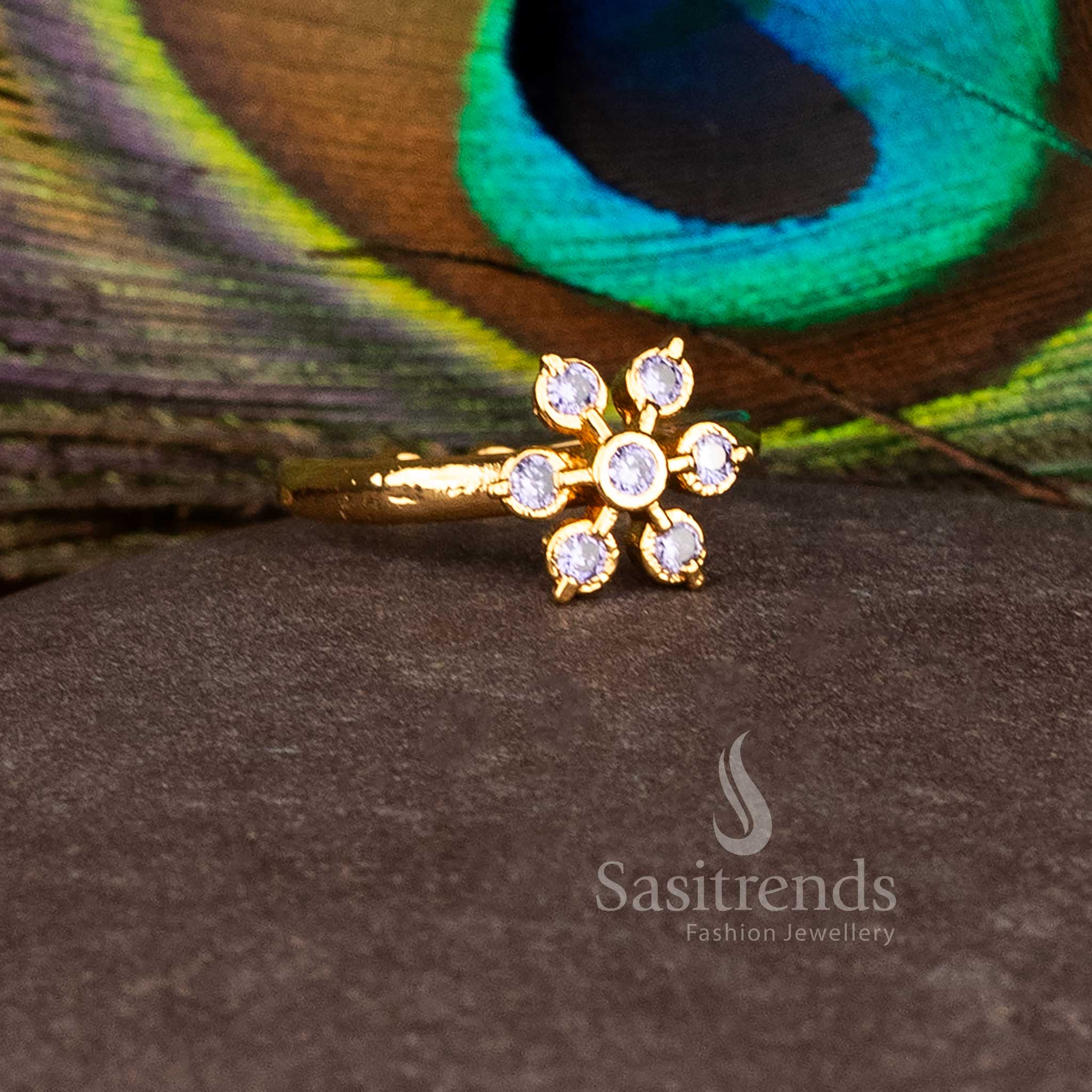 Royal Impon Addigai Panchaloha Micro Gold Plated Round AD Stone Flower Rings for Festive Wear - Image 5