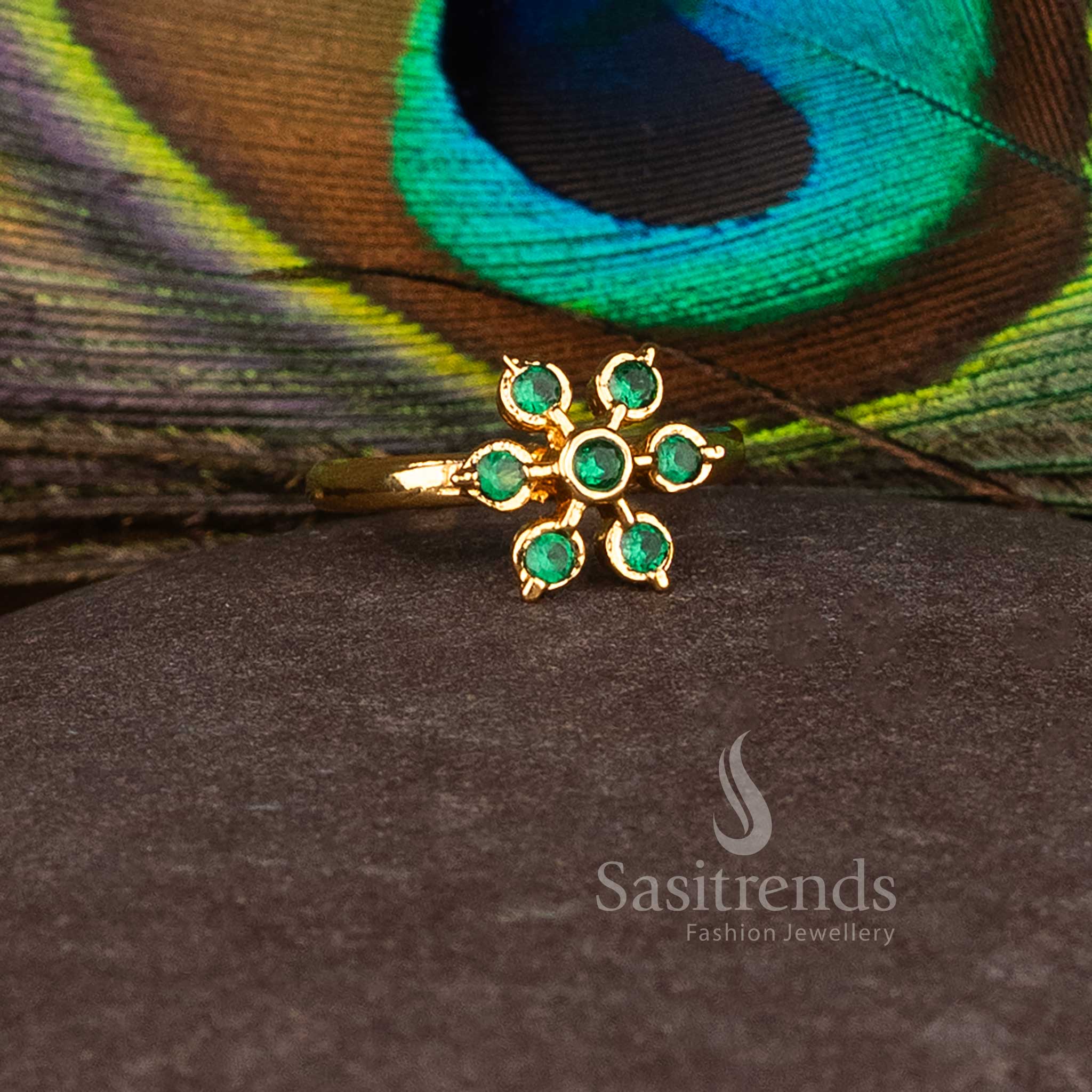 Royal Impon Addigai Panchaloha Micro Gold Plated Round AD Stone Flower Rings for Festive Wear - Image 7
