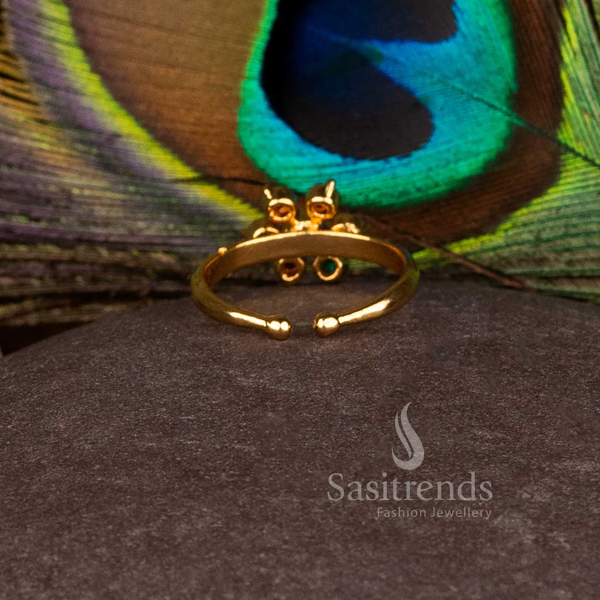 Royal Impon Addigai Panchaloha Micro Gold Plated Round AD Stone Flower Rings for Festive Wear - Image 8