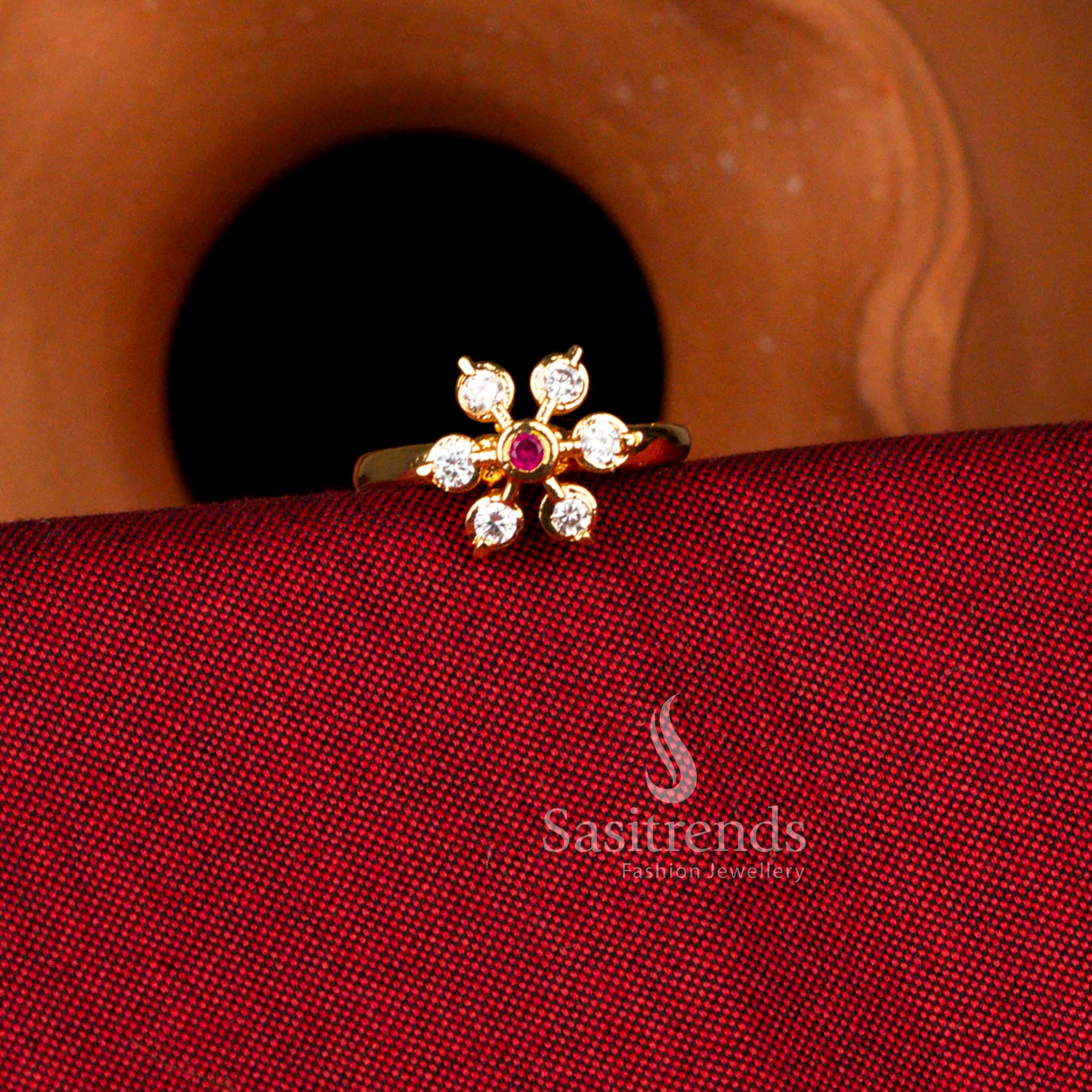 Royal Impon Addigai Panchaloha Micro Gold Plated Round AD Stone Flower Rings for Festive Wear - Image 9