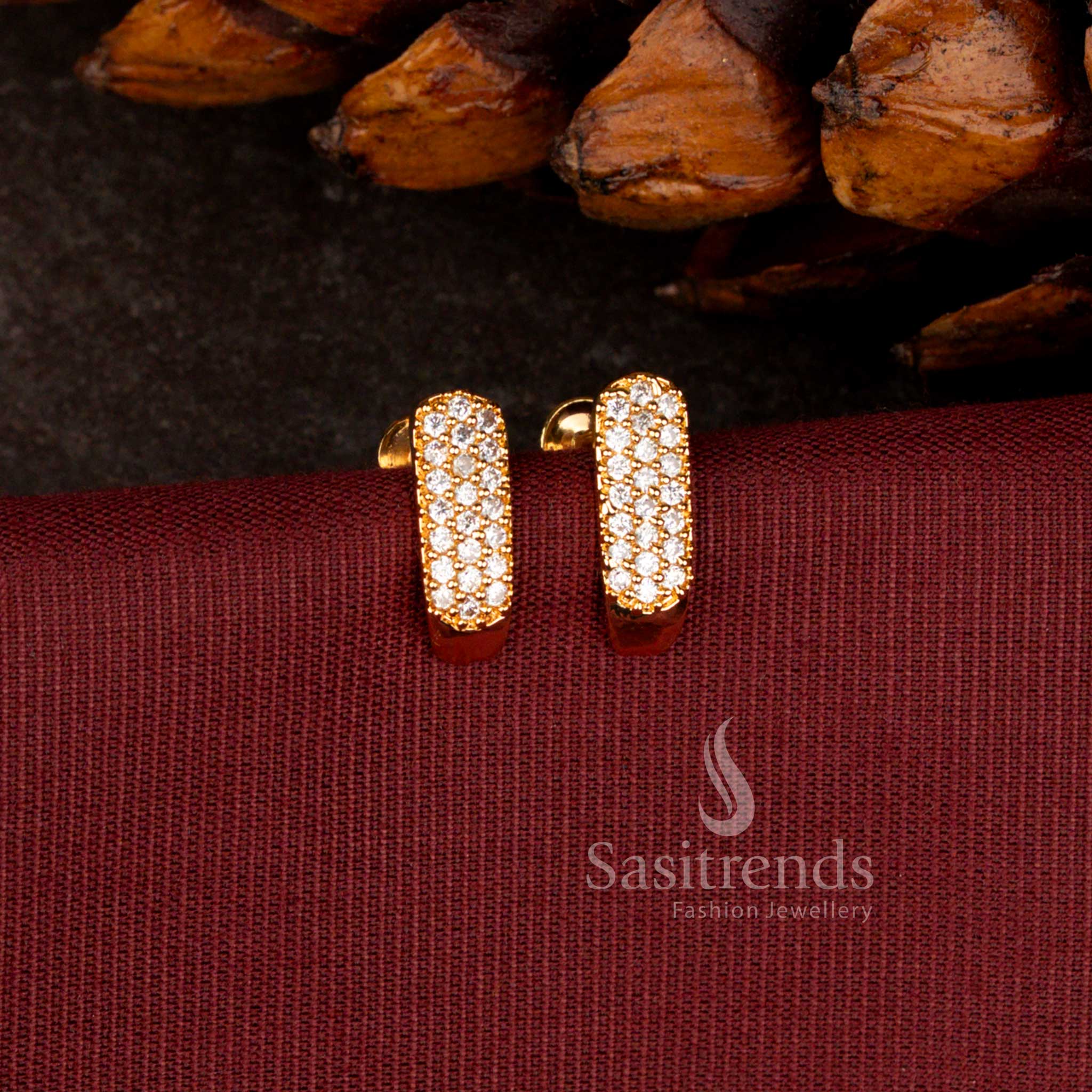 Sparkling Micro Gold Plated Rounded Pave Bar Stud Earrings For Office Wear - Sasitrend - Image 2