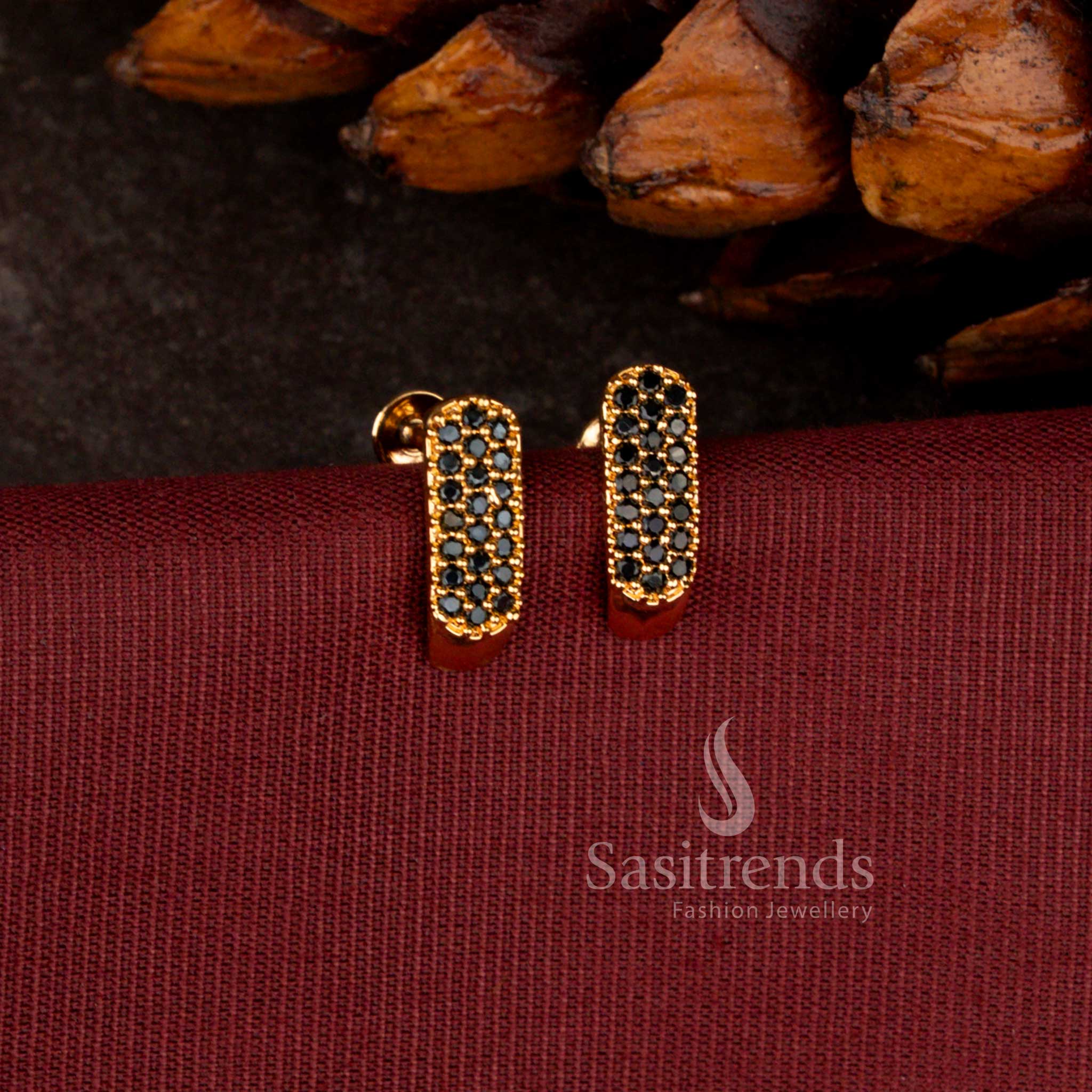 Sparkling Micro Gold Plated Rounded Pave Bar Stud Earrings For Office Wear - Sasitrend - Image 8