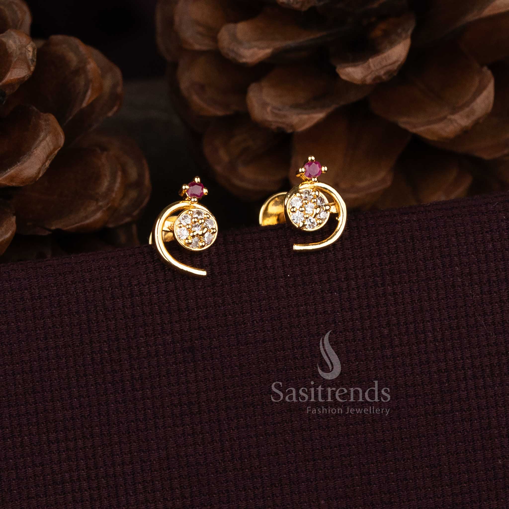 Guaranteed 24K One Gram Micro Gold Plated Semi Hoop Swirl AD Cluster Stud Earrings - Image 3