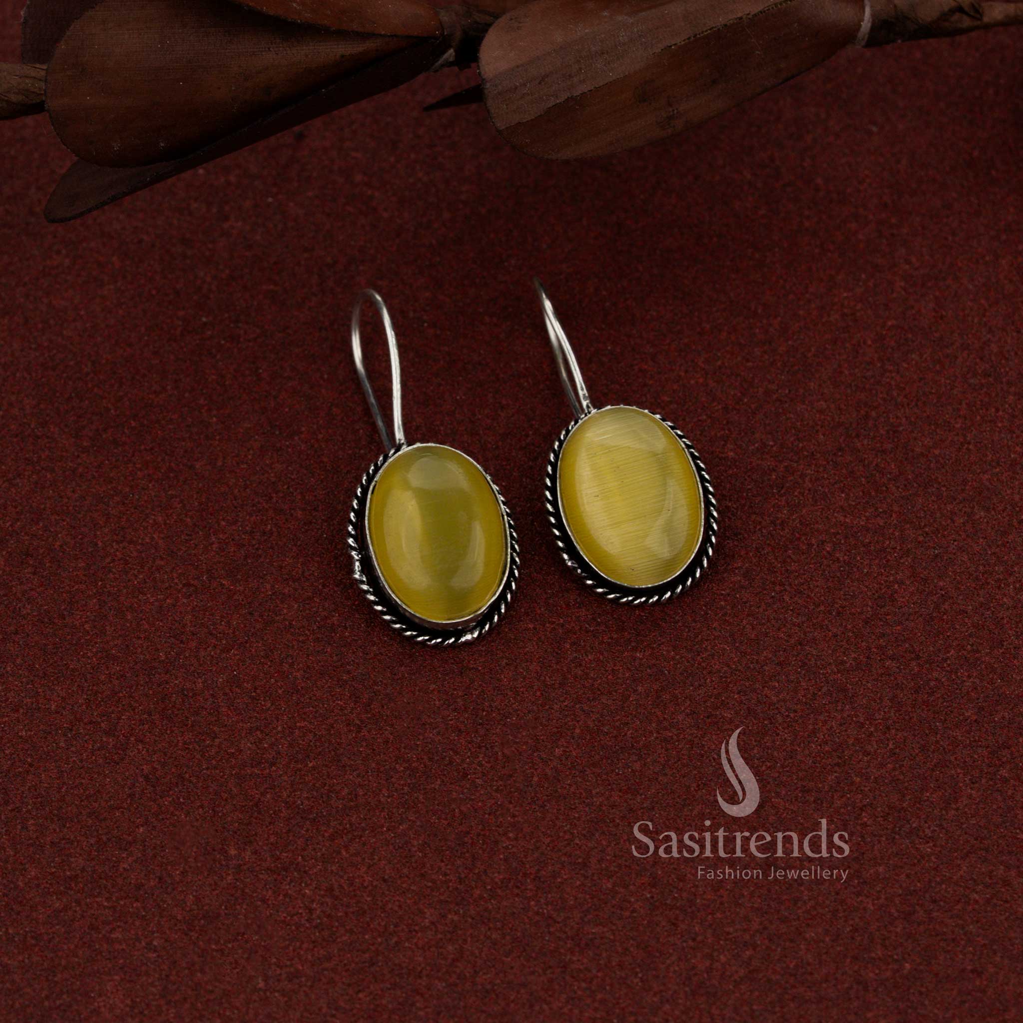 Elegant Attractive wear Oxidised Oval Stone Drop Earrings with Rope Border Design for Daily, Office & Casual Wear - Image 4
