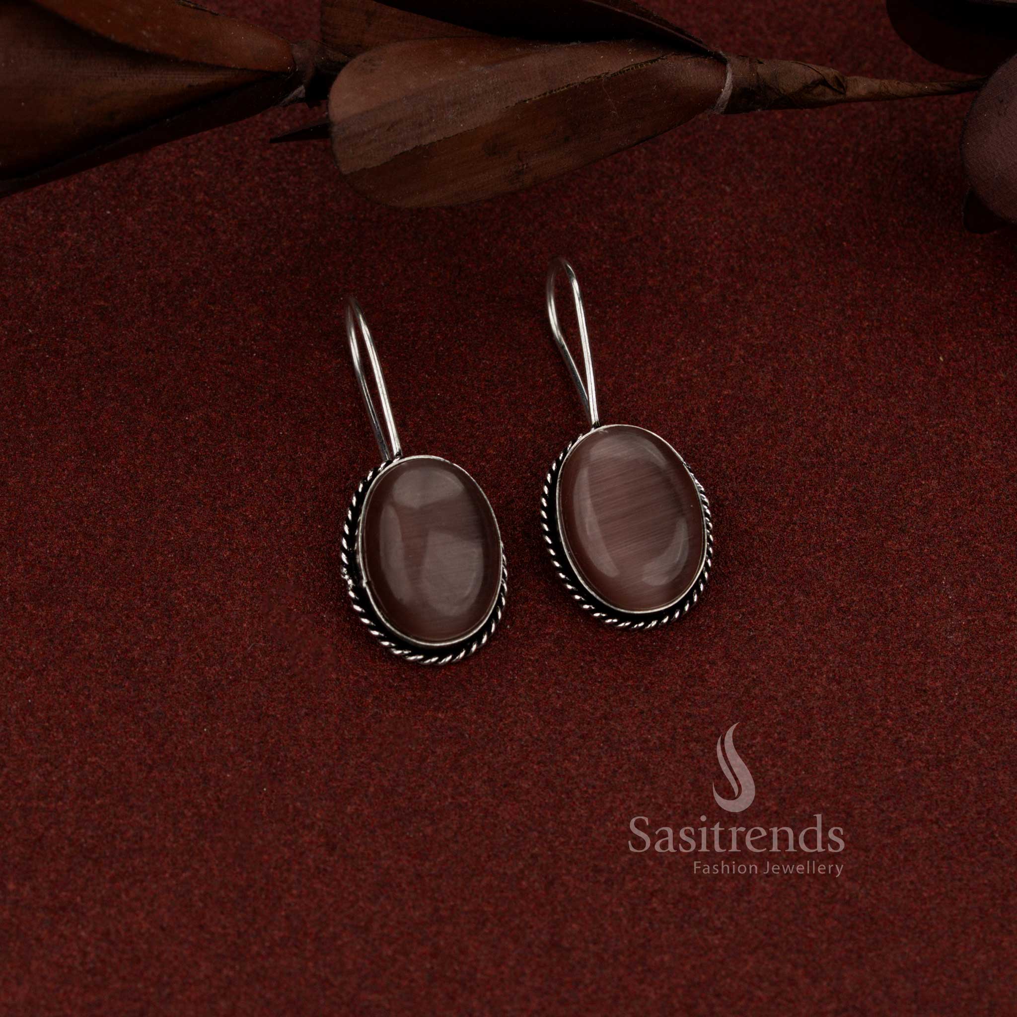 Elegant Attractive wear Oxidised Oval Stone Drop Earrings with Rope Border Design for Daily, Office & Casual Wear - Image 7