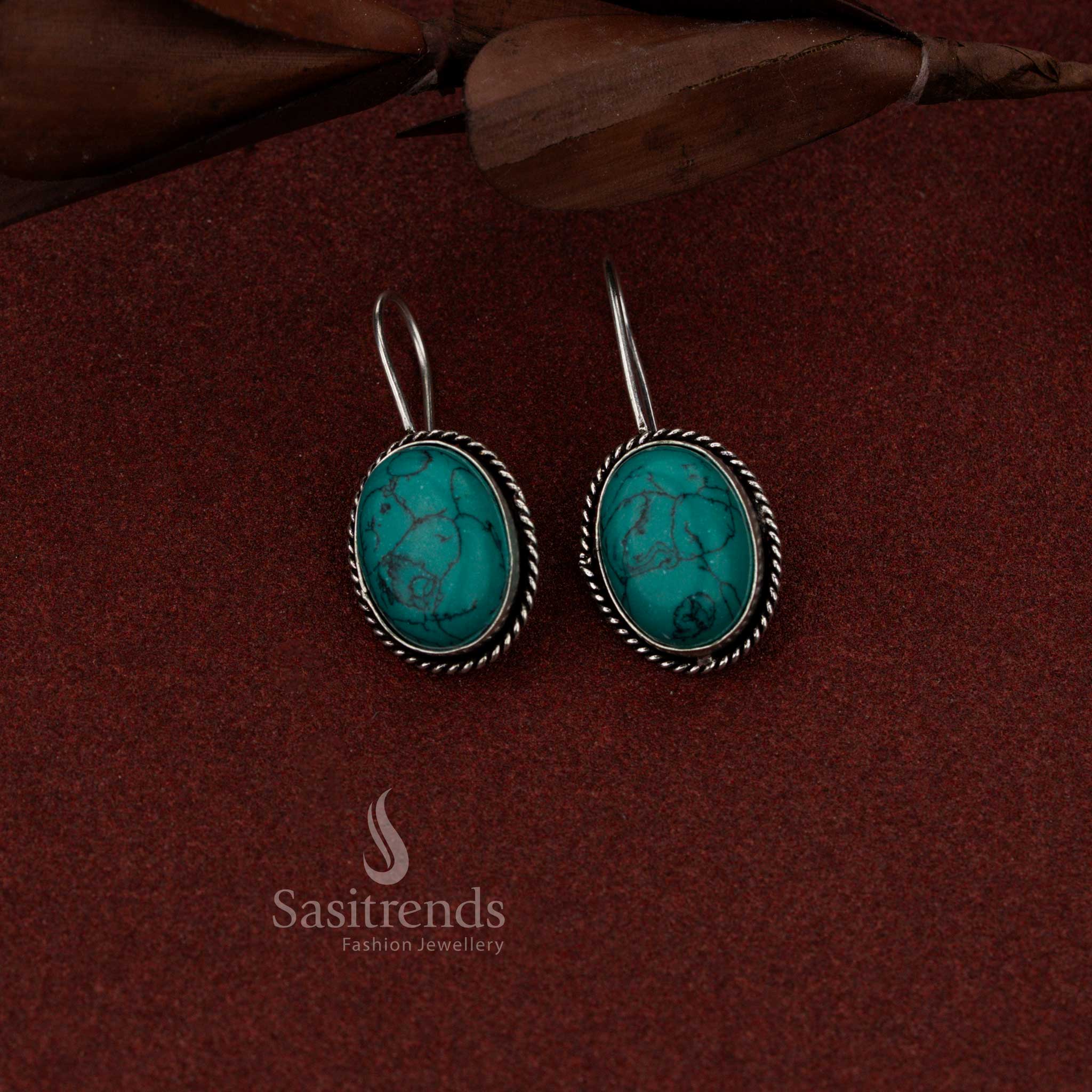 Elegant Attractive wear Oxidised Oval Stone Drop Earrings with Rope Border Design for Daily, Office & Casual Wear - Image 8
